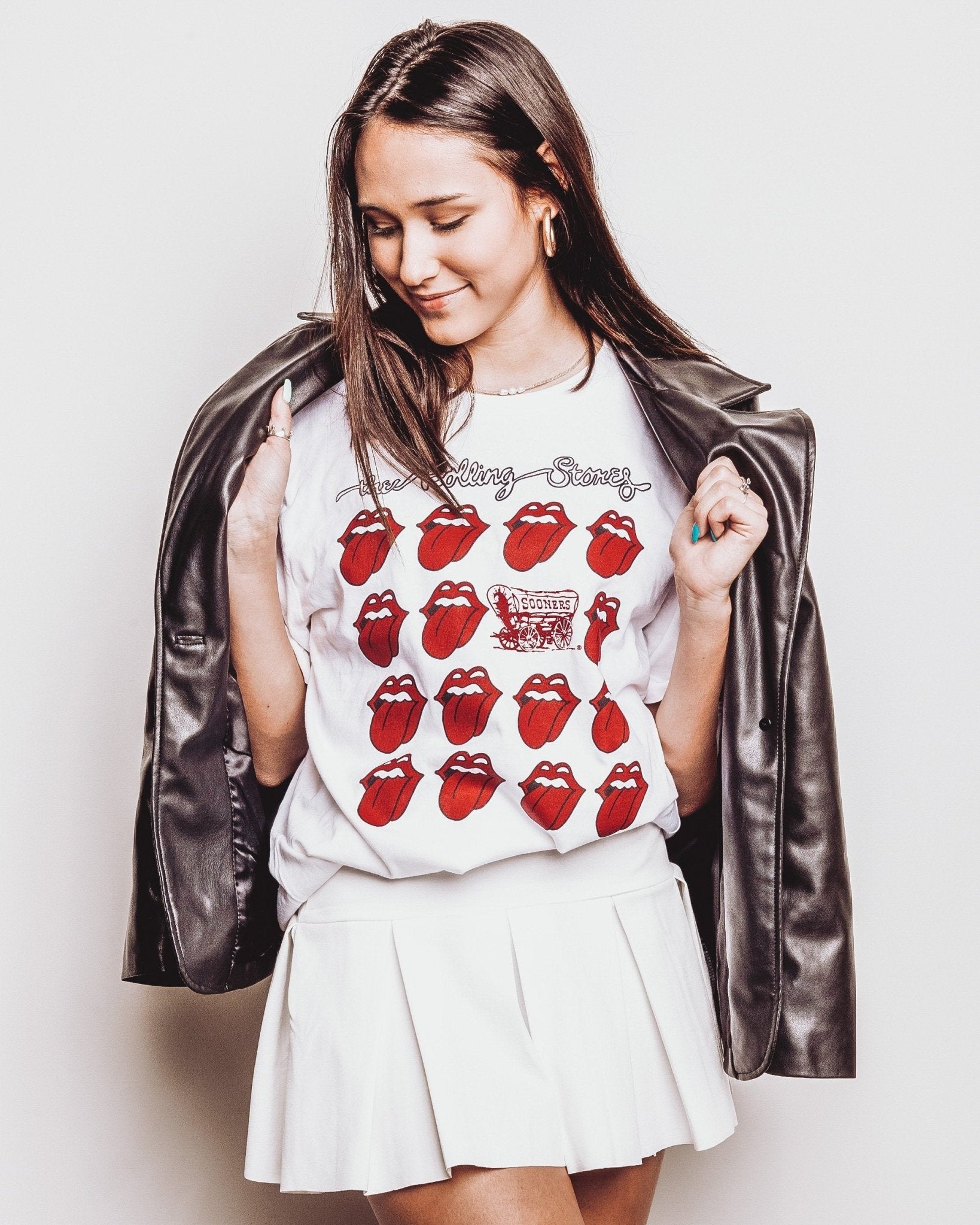 Rolling Stones OU Multi Lick White Tee - shoplivylu