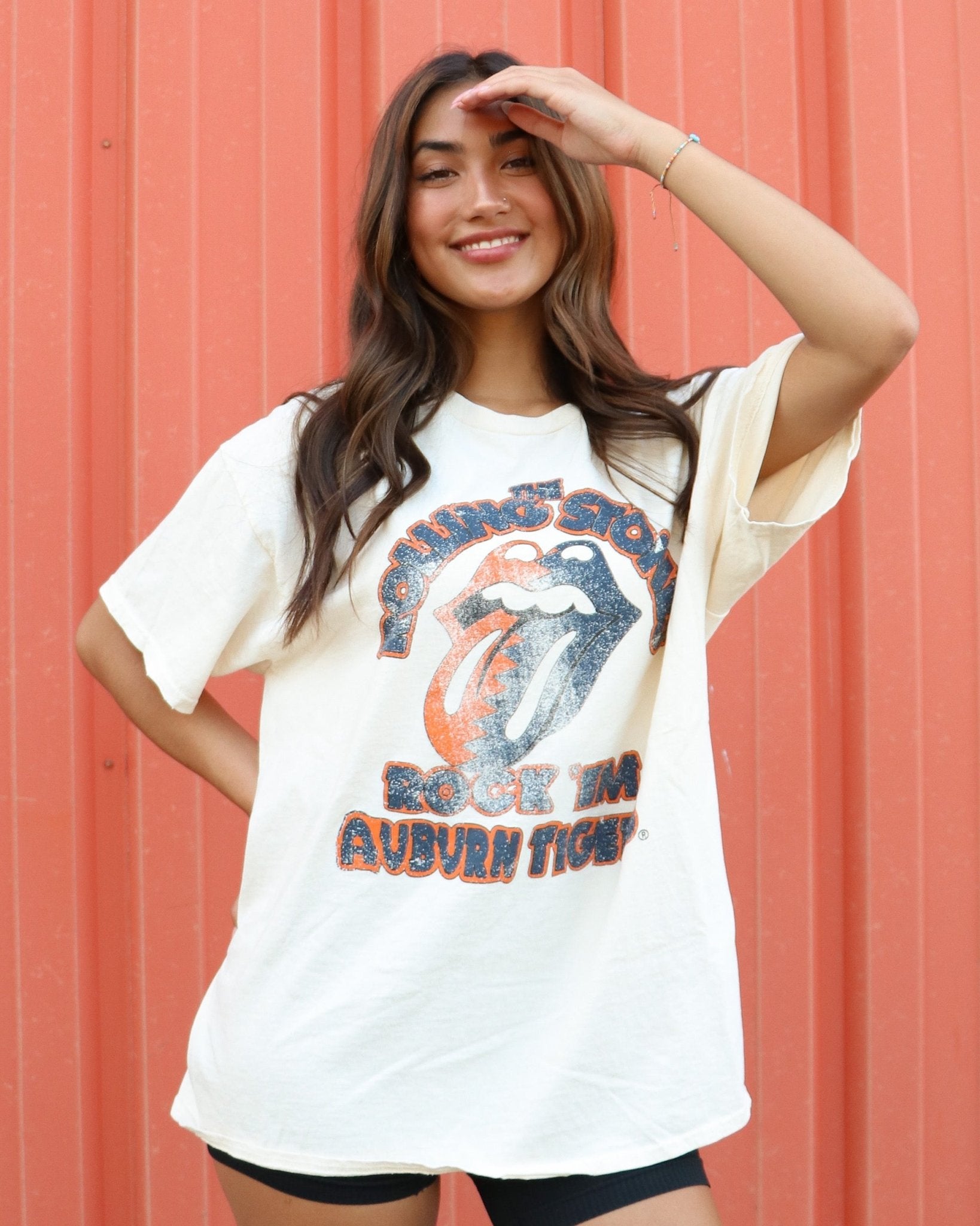 Rolling Stones Rock 'Em Auburn Tigers Off White Thrifted Tee - shoplivylu
