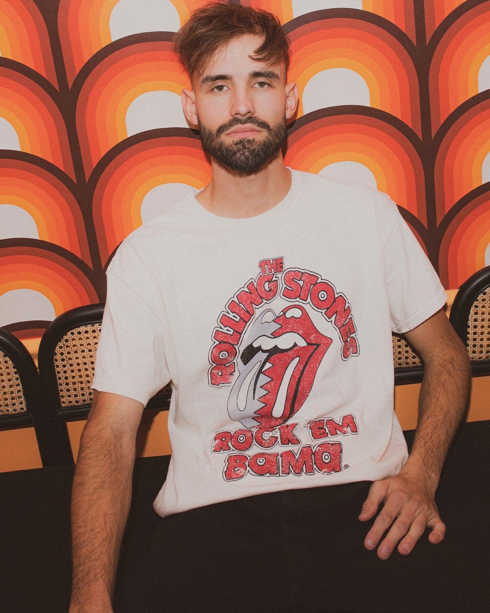 Rolling Stones Rock 'Em Bama Off White Thrifted Tee - shoplivylu