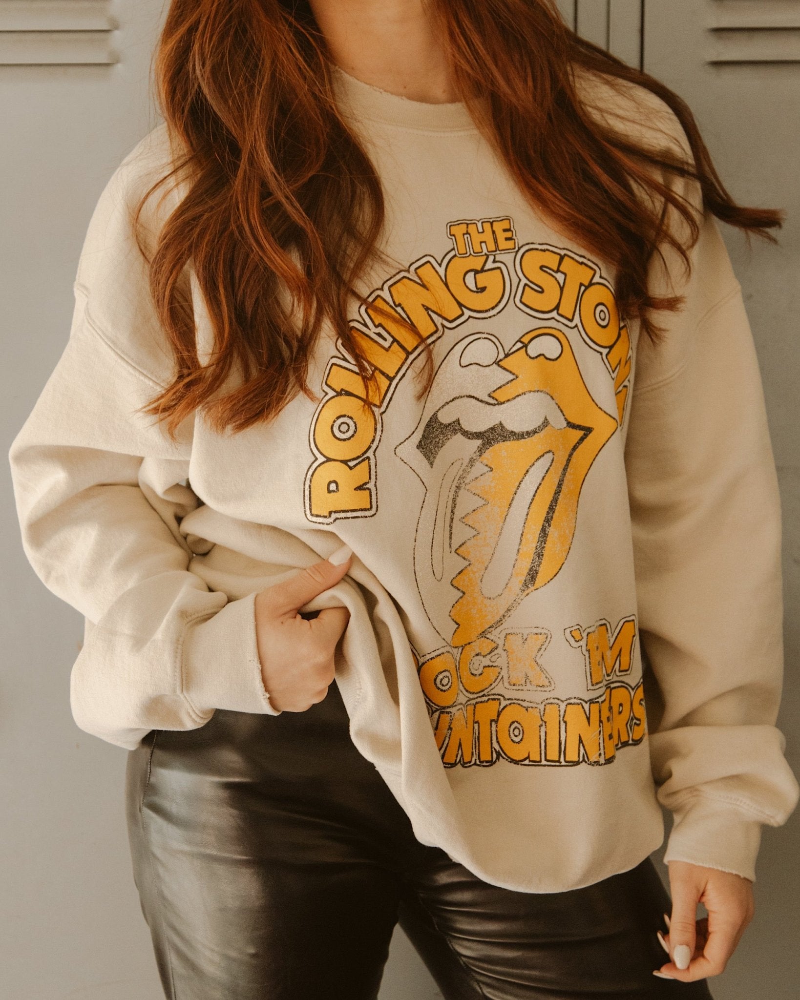 Rolling Stones Rock 'Em Mountaineers Sand Thrifted Sweatshirt - shoplivylu