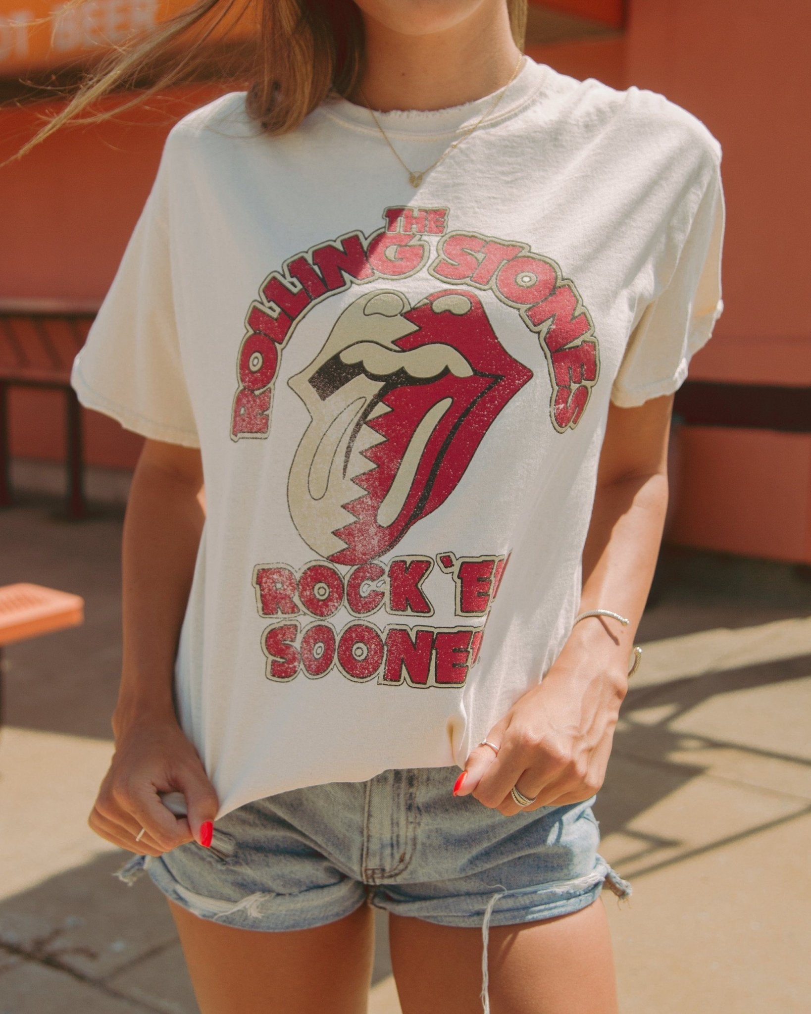 Rolling Stones Rock 'Em Sooners Off White Thrifted Tee - shoplivylu