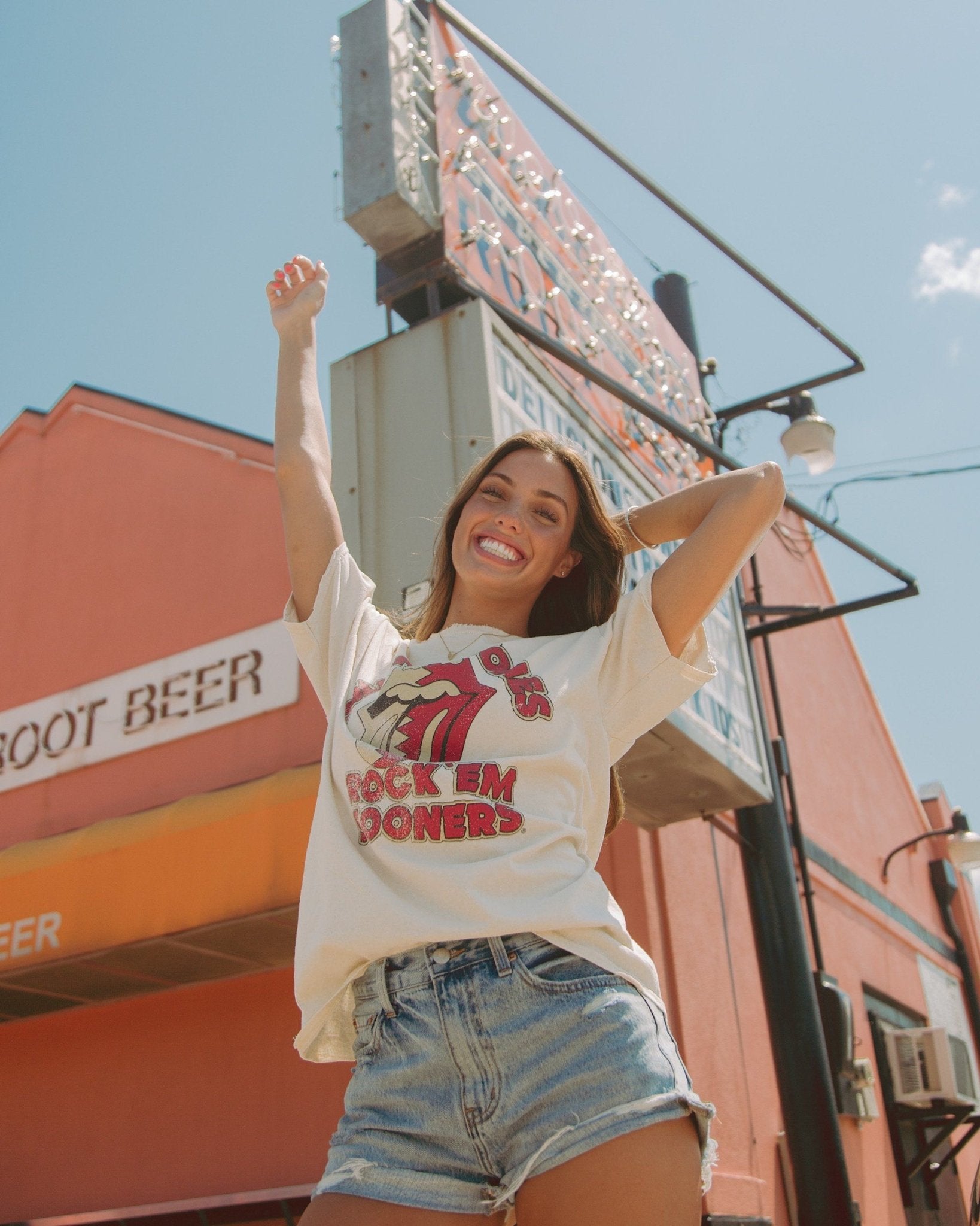 Rolling Stones Rock 'Em Sooners Off White Thrifted Tee - shoplivylu