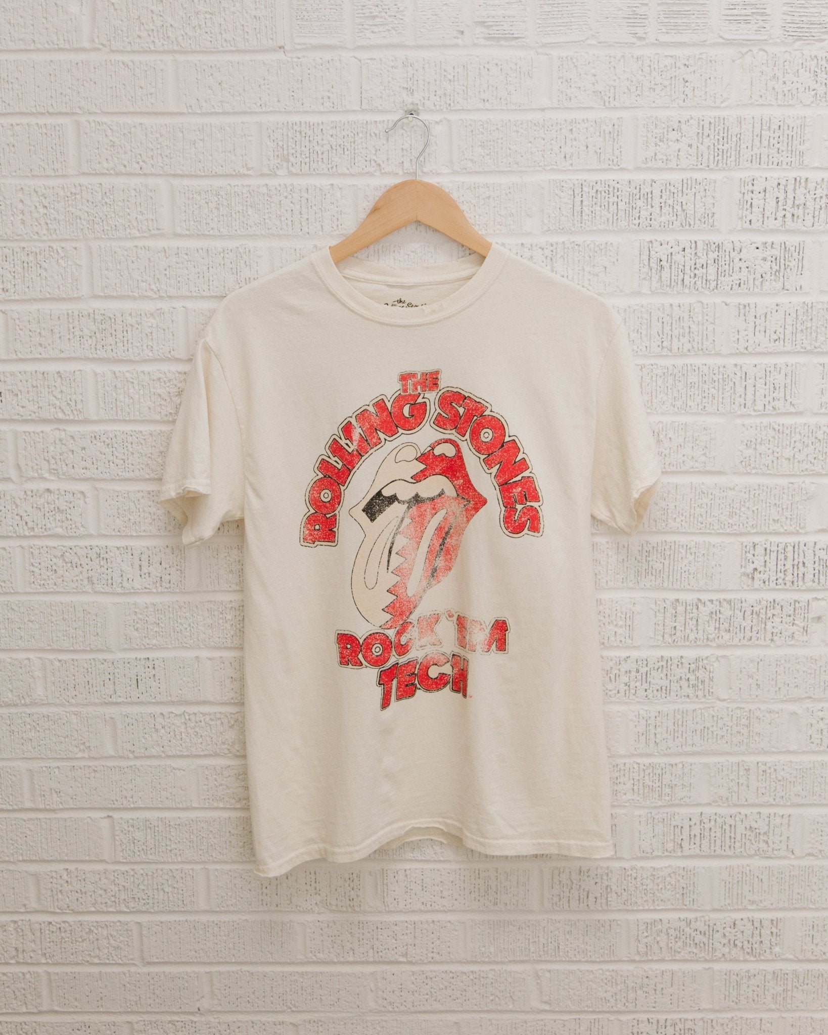 Rolling Stones Rock 'Em Texas Tech Off White Thrifted Tee - shoplivylu