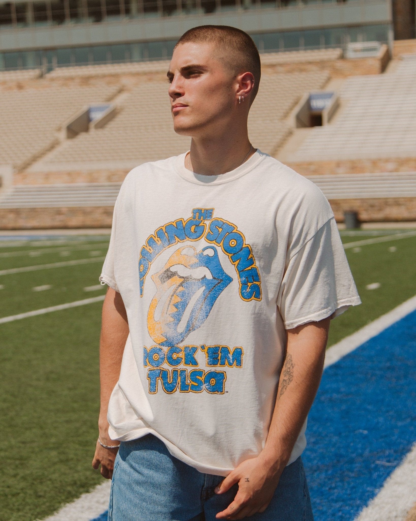 Rolling Stones Rock 'Em Tulsa Off White Thrifted Tee - shoplivylu