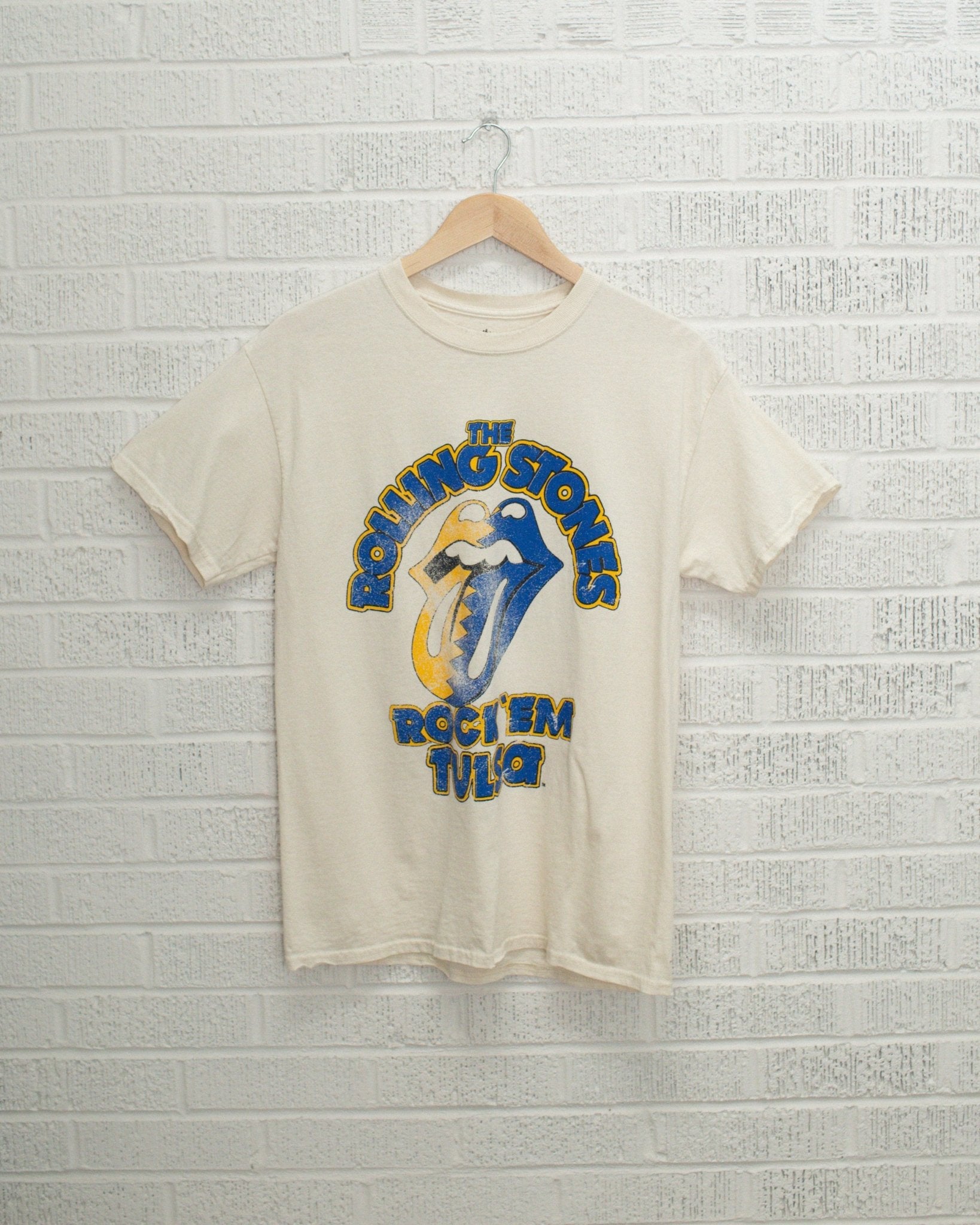 Rolling Stones Rock 'Em Tulsa Off White Thrifted Tee - shoplivylu