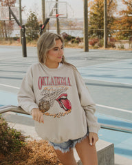 Rolling Stones Sooners Basketball Net Sand Thrifted Sweatshirt - shoplivylu