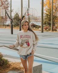 Rolling Stones Sooners Basketball Net Sand Thrifted Sweatshirt - shoplivylu