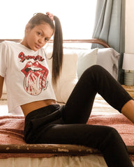 Rolling Stones Sooners Tie Dye Lick White Cropped Tee - shoplivylu