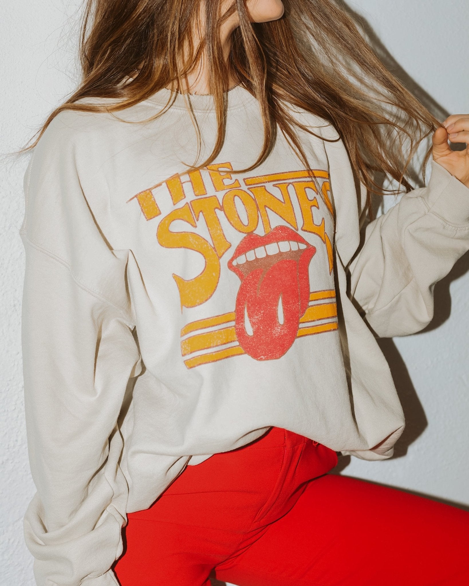 Rolling Stones Stoned Sand Thrifted Sweatshirt - shoplivylu