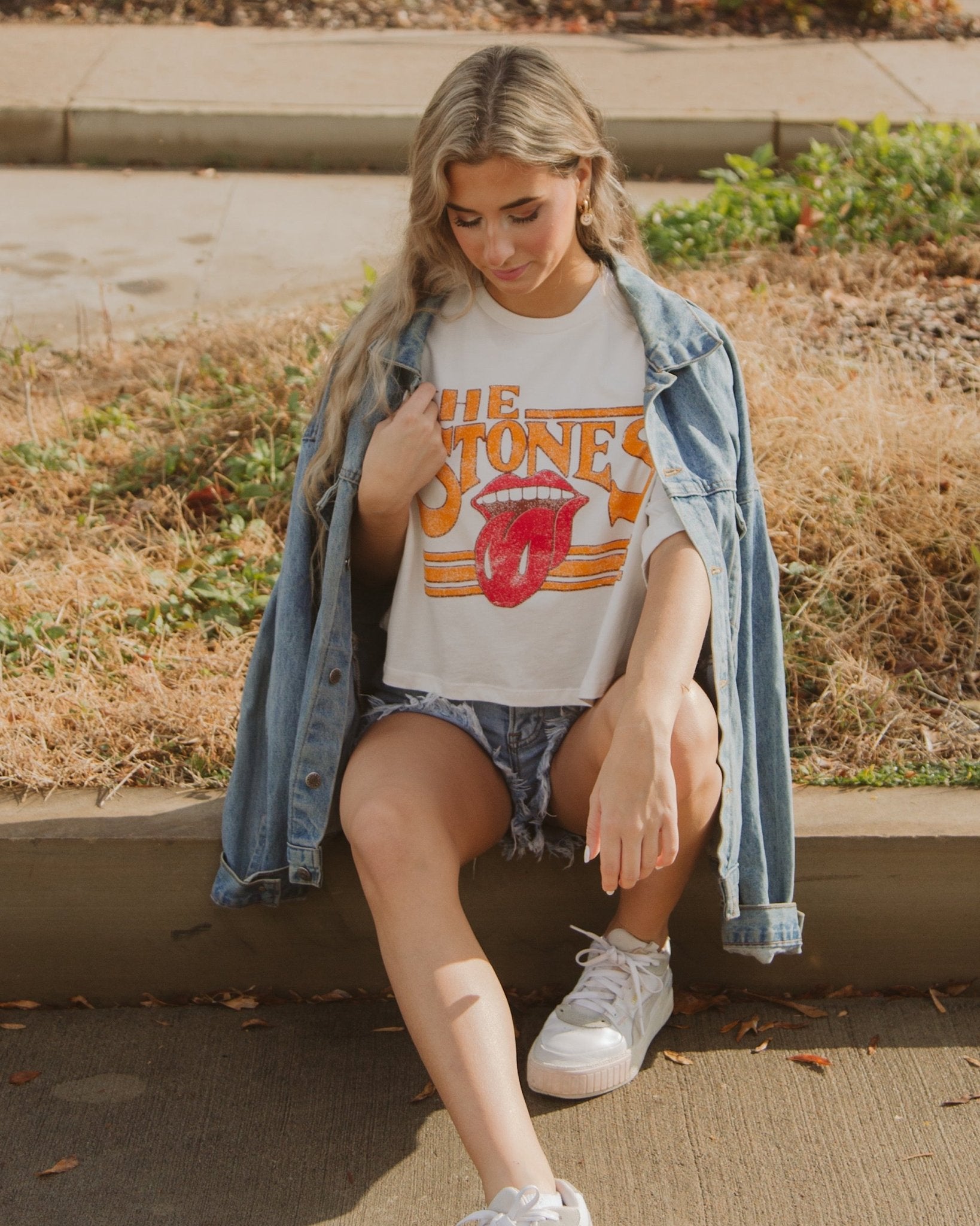 Rolling Stones Stoned White Cropped Tee - shoplivylu