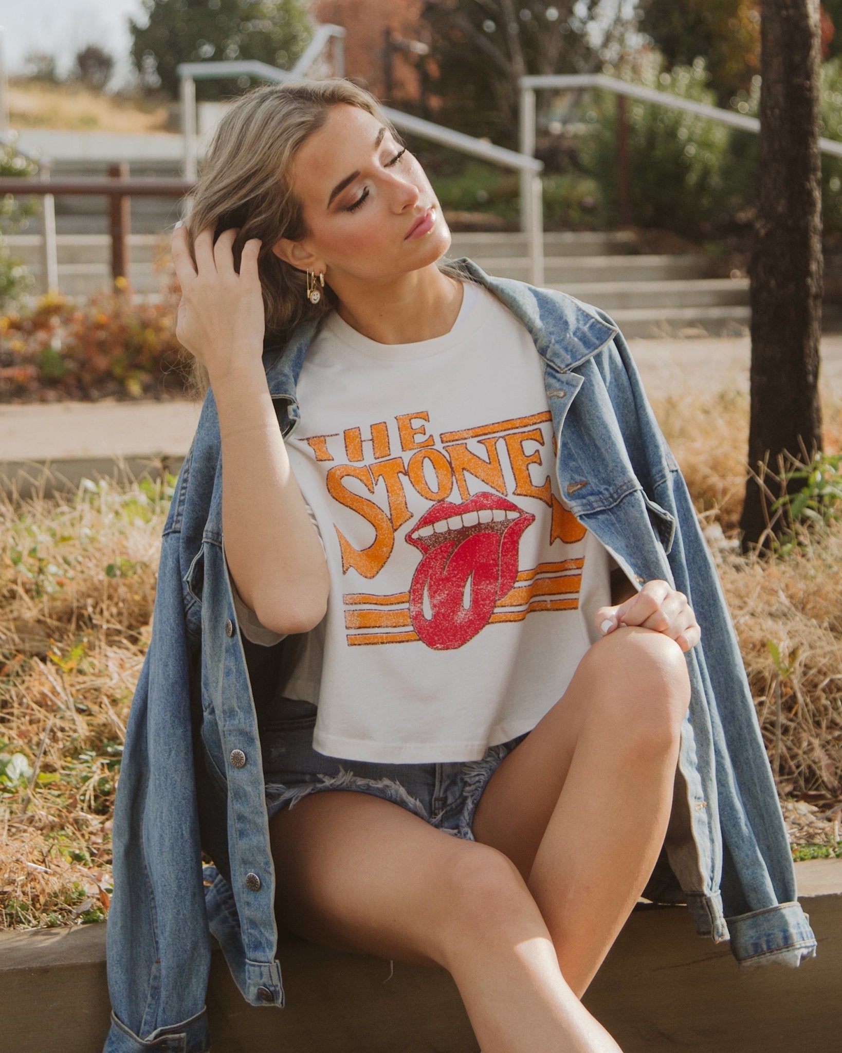 Rolling Stones Stoned White Cropped Tee - shoplivylu