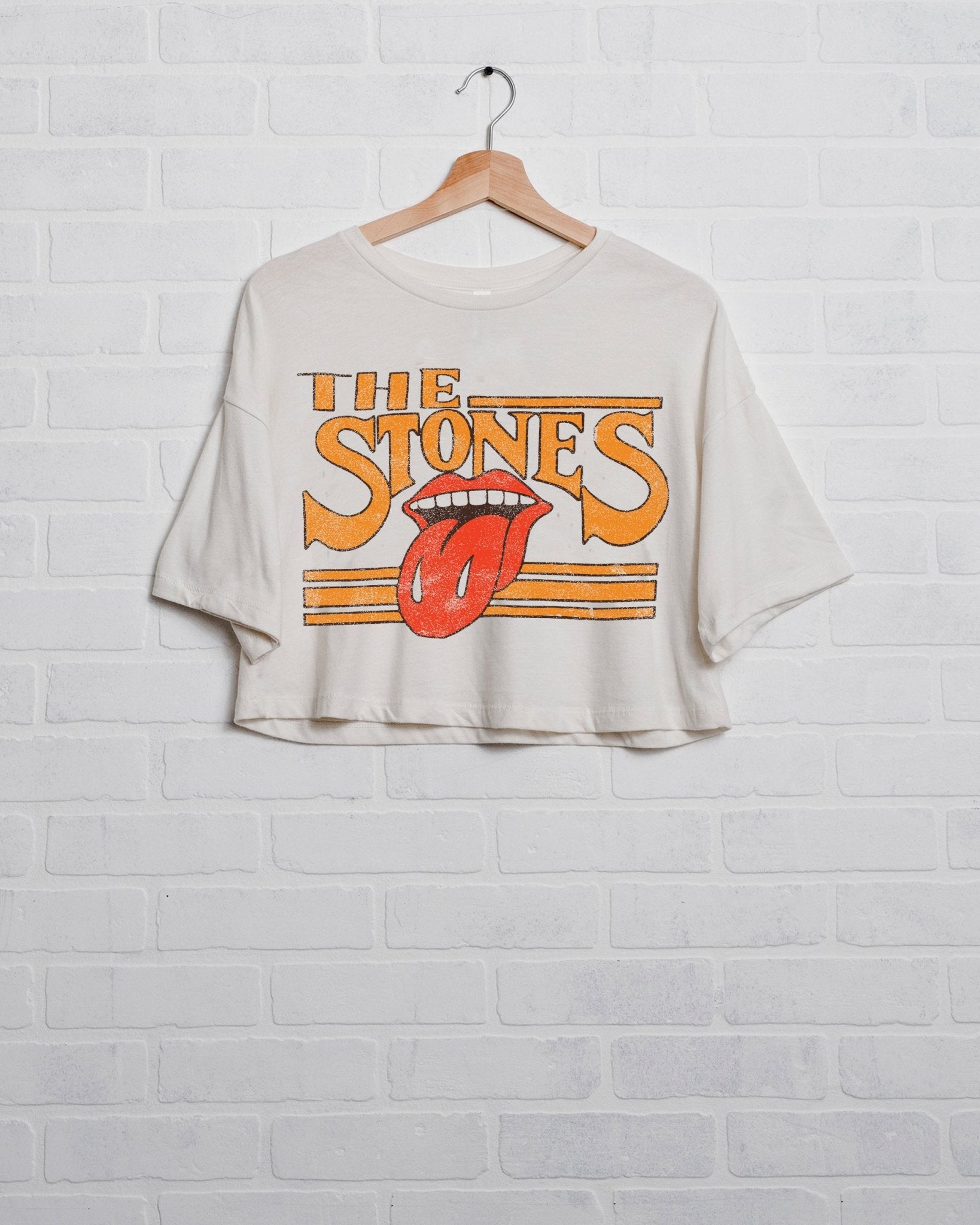Rolling Stones Stoned White Cropped Tee - shoplivylu