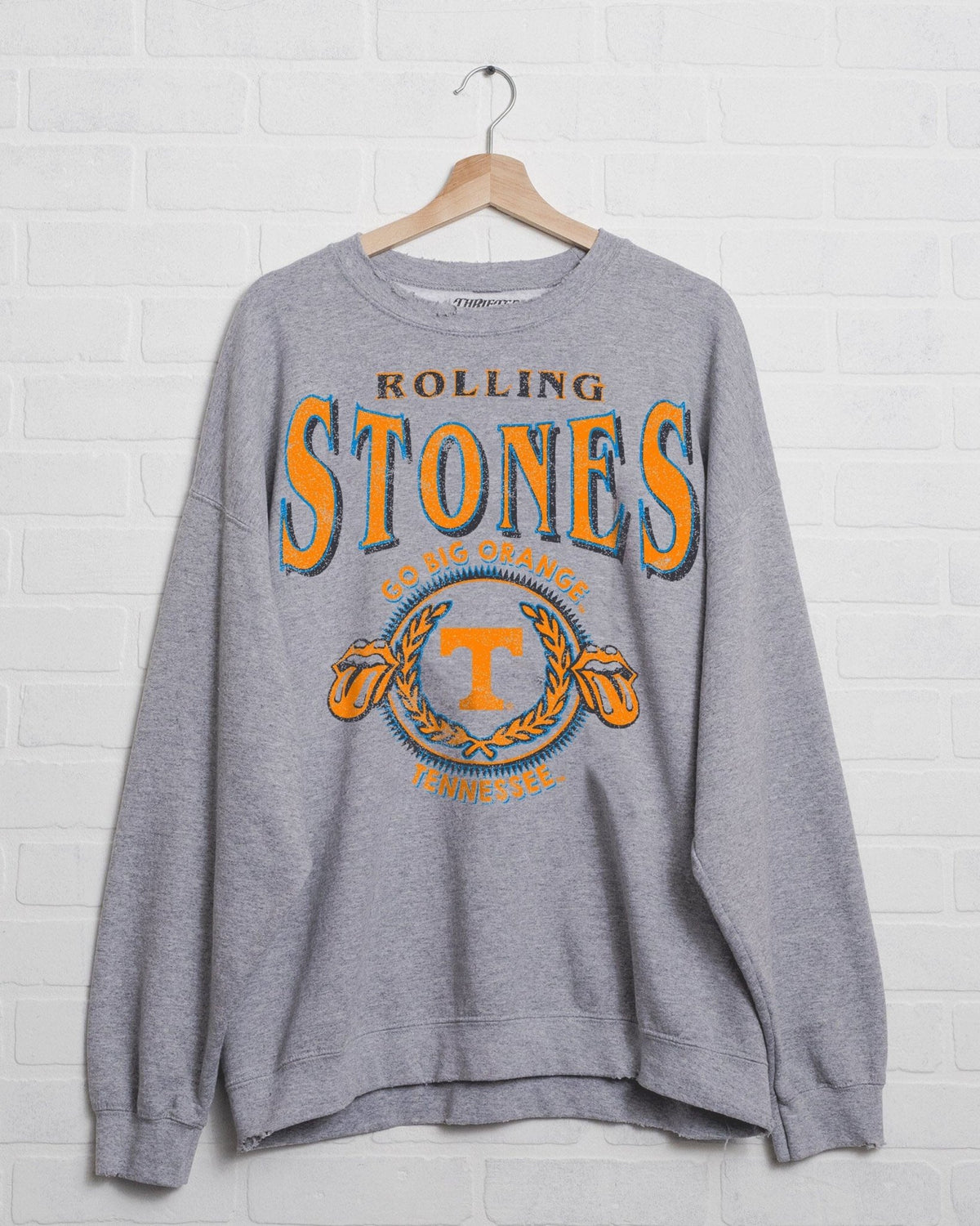 Rolling Stones Tennessee Volunteers College Seal Gray Thrifted Sweatshirt