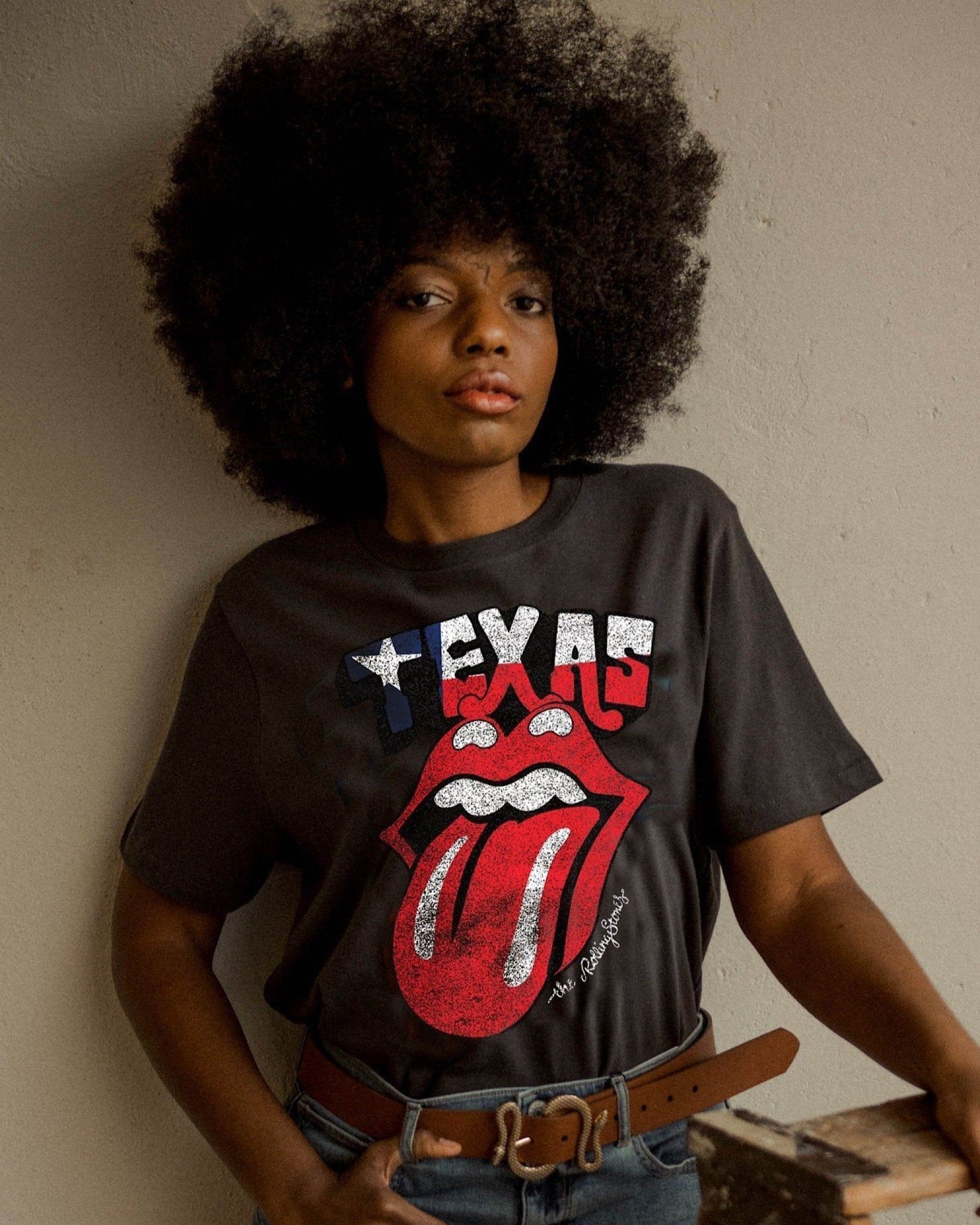 Rolling Stones Texas Flag Rocker Off Black Tee - shoplivylu
