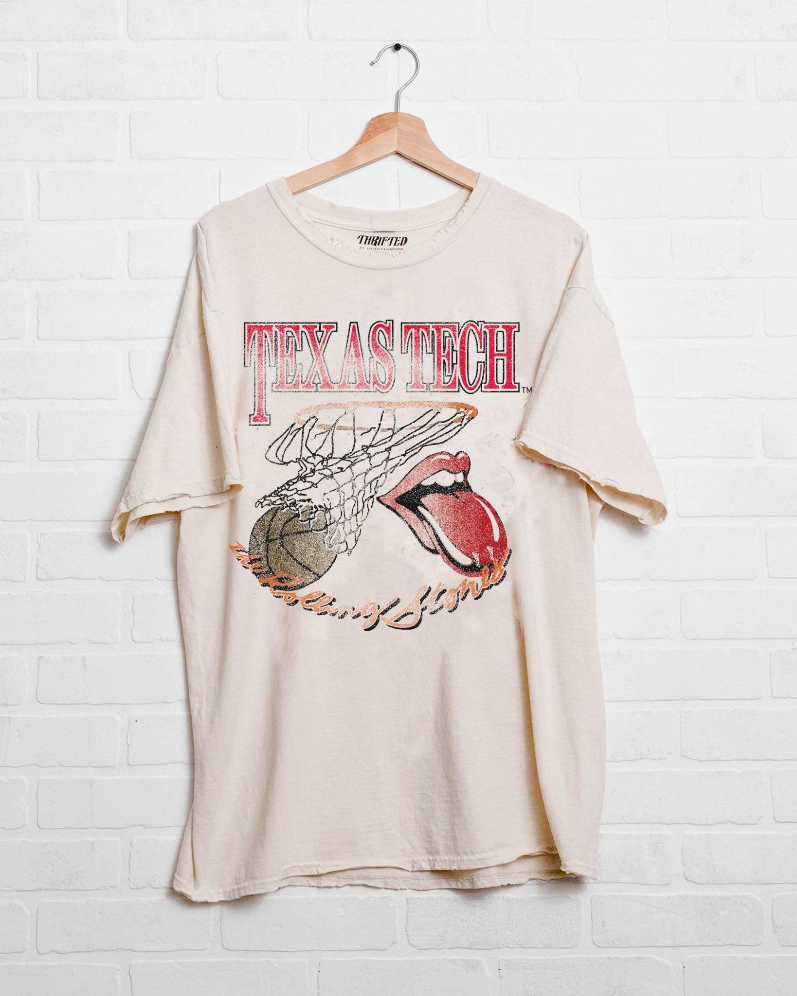 Rolling Stones Texas Tech Basketball Net Off White Thrifted Tee - shoplivylu