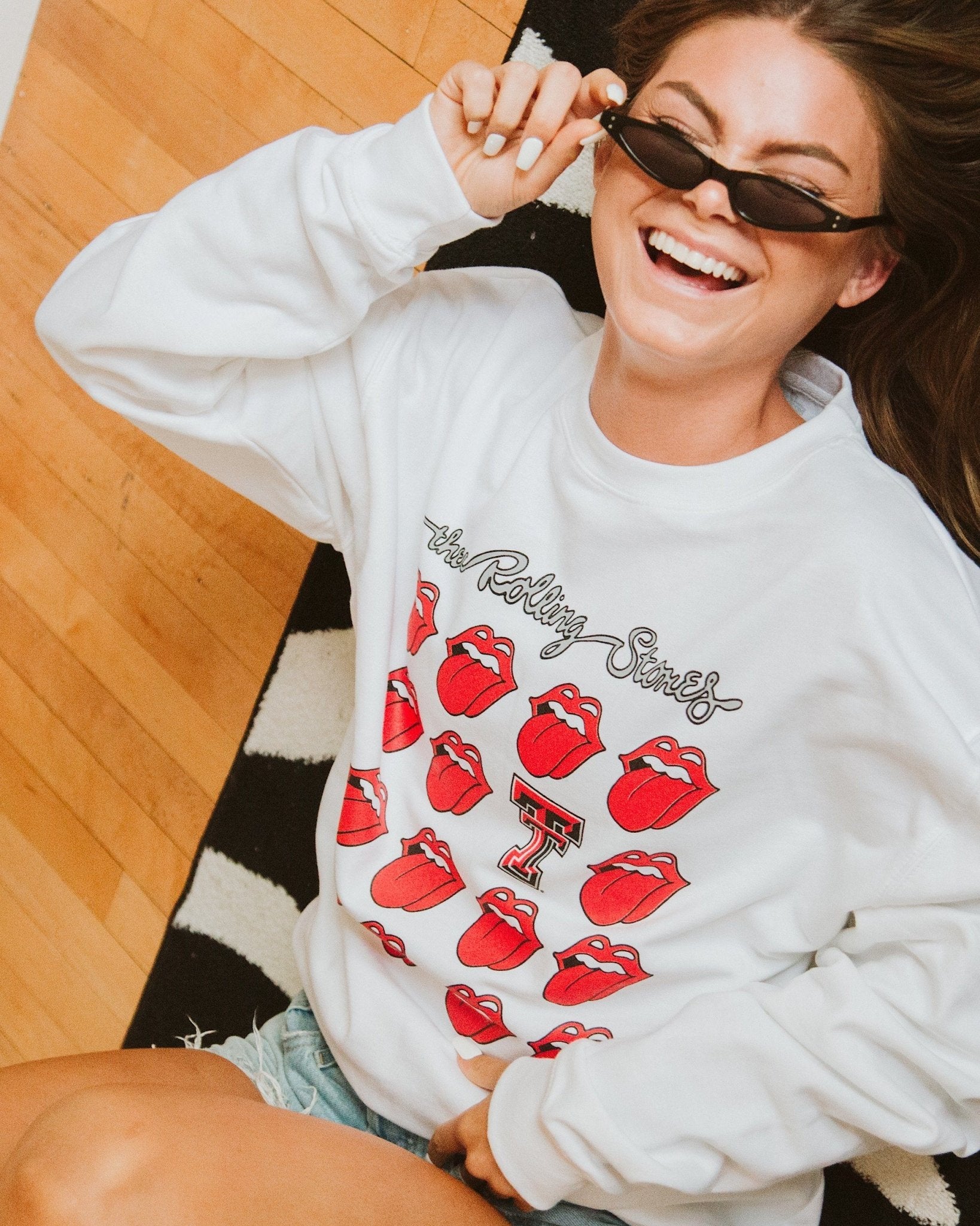 Rolling Stones Texas Tech Multi Lick White Sweatshirt - shoplivylu