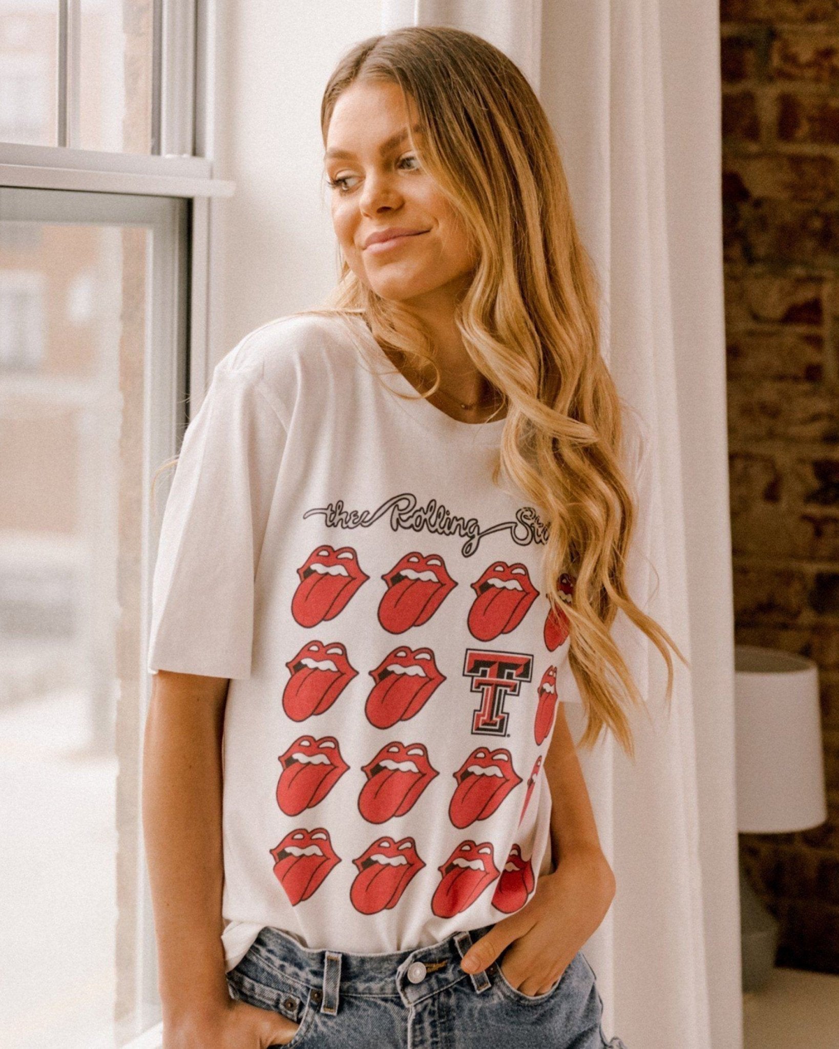 Rolling Stones Texas Tech Multi Lick White Tee - shoplivylu
