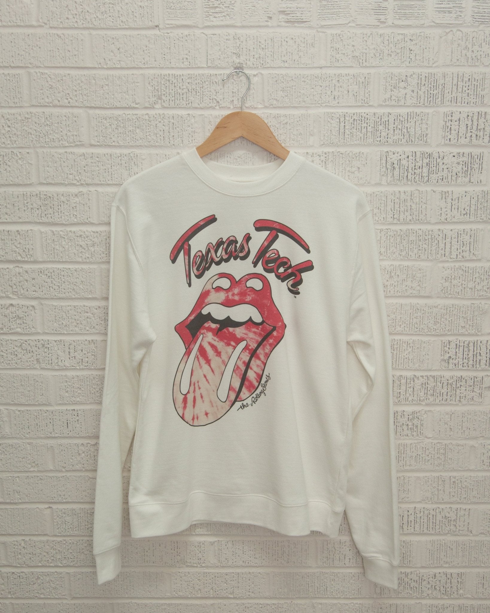 Rolling Stones Texas Tech Tie Dye Lick White Sweatshirt - shoplivylu