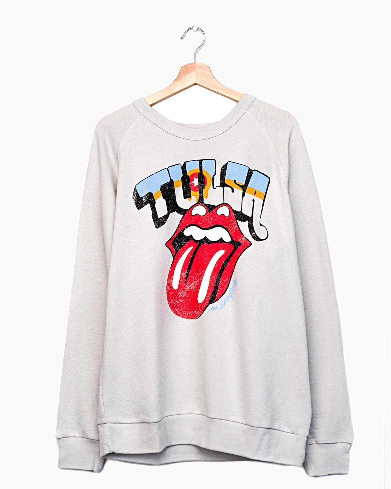 Rolling Stones Tulsa Flag Rocker Gray Champ Terry Sweatshirt (4462511095911)