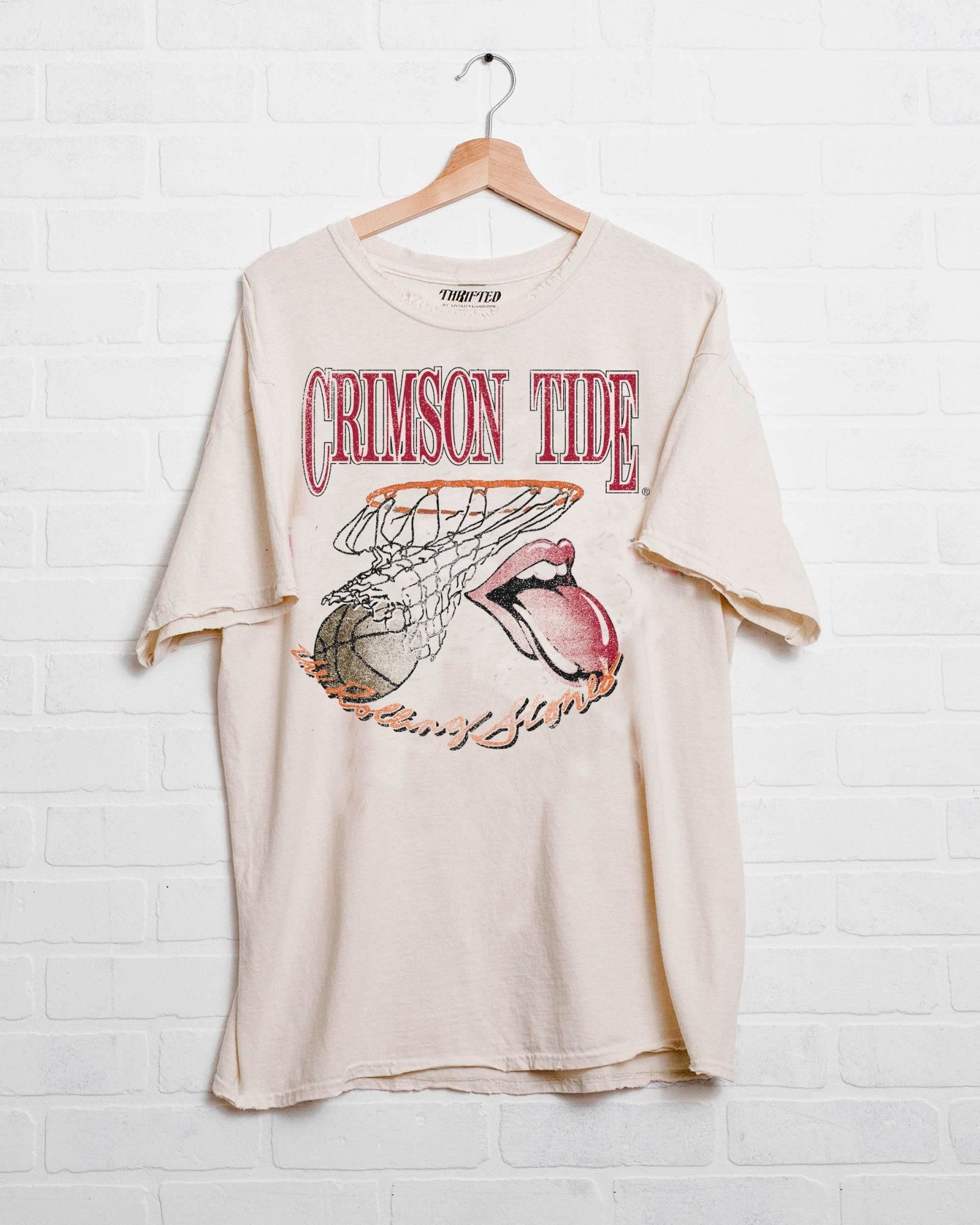 Rolling Stones University of Alabama Basketball Net Off White Thrifted Tee - shoplivylu