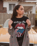 Rolling Stones USA Flag Lick Black Tee - shoplivylu