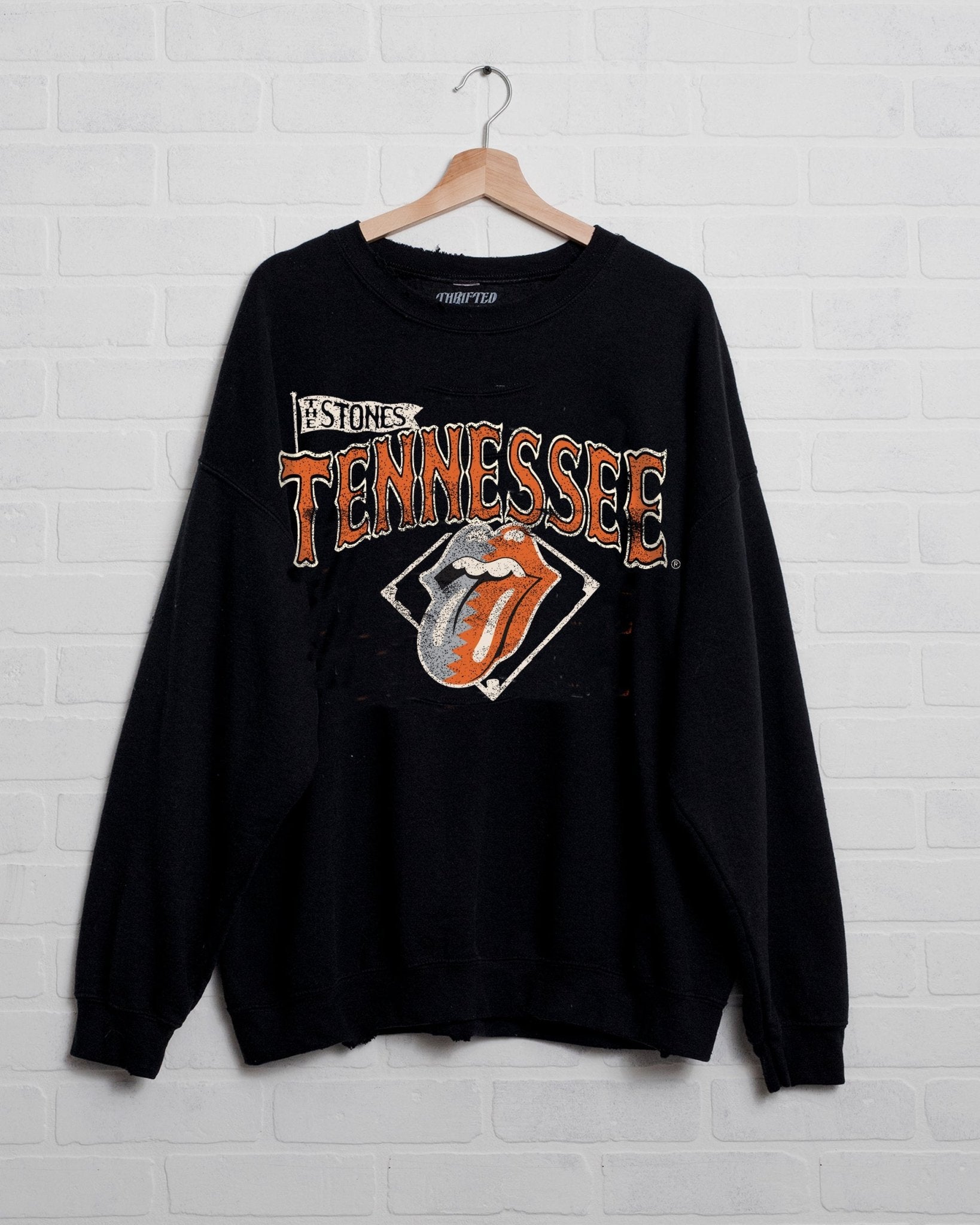 Rolling Stones Volunteers Baseball Diamond Black Thrifted Sweatshirt - shoplivylu
