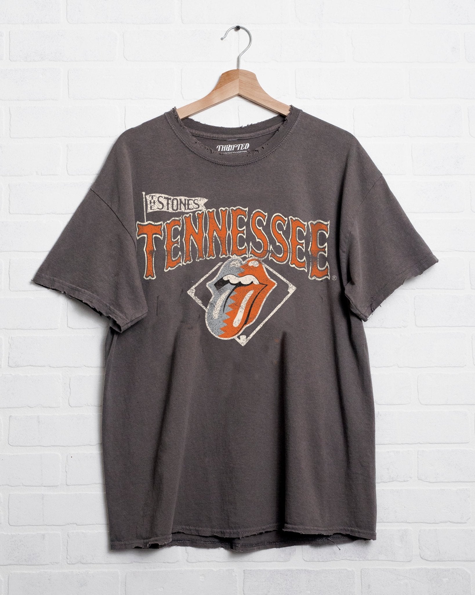Rolling Stones Volunteers Baseball Diamond Off Black Thrifted Tee - shoplivylu