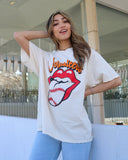 Rolling Stones Volunteers Baseball Lick Off White Thrifted Tee - shoplivylu