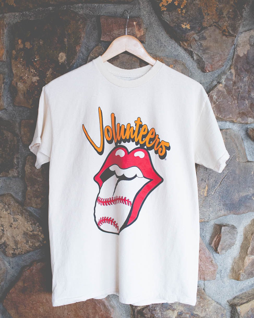 Rolling Stones Volunteers Baseball Lick Off White Thrifted Tee - shoplivylu