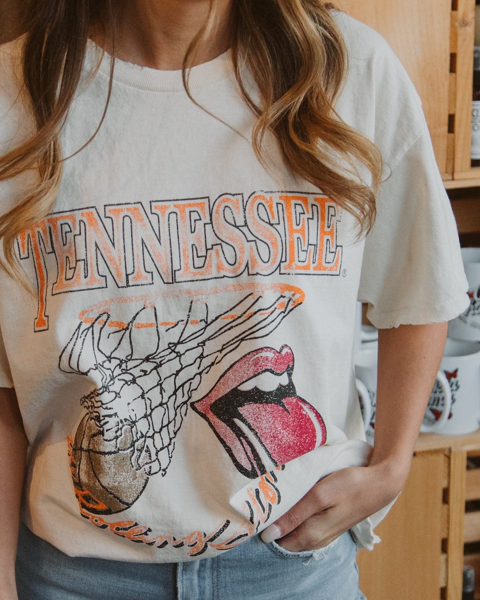 Rolling Stones Volunteers Basketball Net Off White Thrifted Tee - shoplivylu