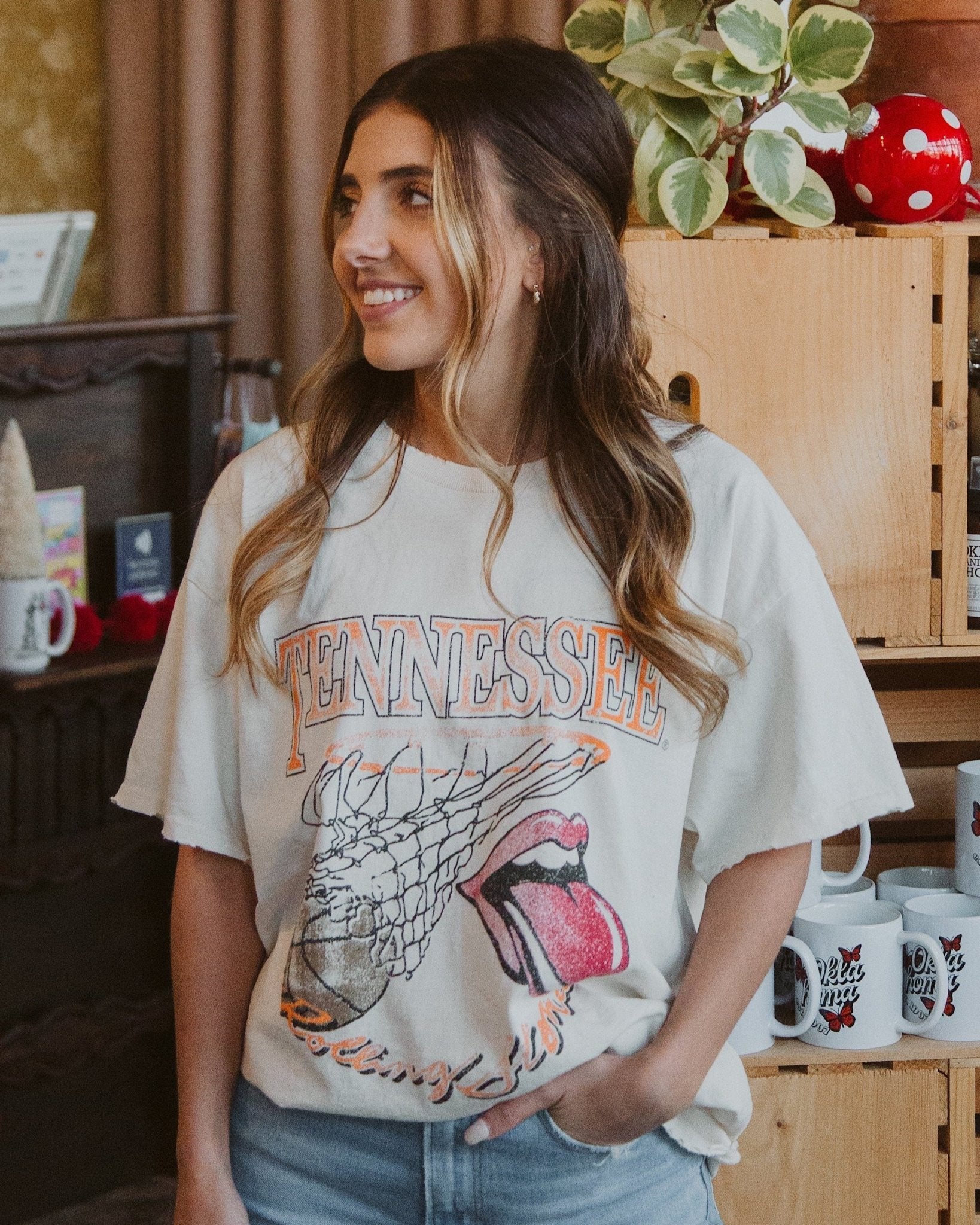 Rolling Stones Volunteers Basketball Net Off White Thrifted Tee - shoplivylu