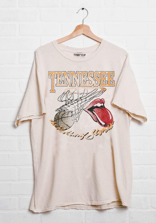 Rolling Stones Volunteers Basketball Net Off White Thrifted Tee - shoplivylu