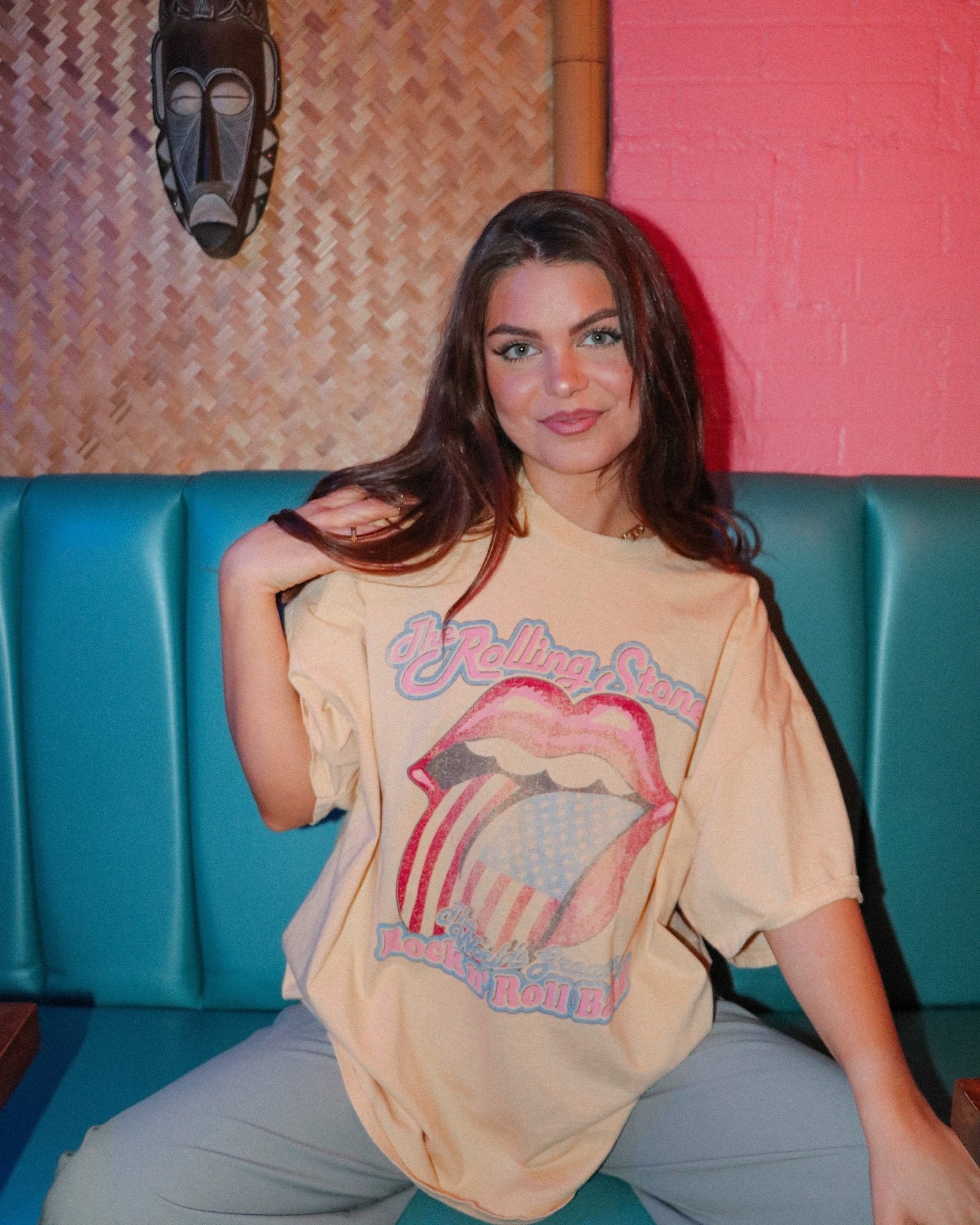 Rolling Stones World's Greatest Band Yellow Thrifted Distressed Tee - shoplivylu