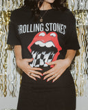 Rolling Stones Zip Code Night Black Thrifted Distressed Tee - shoplivylu