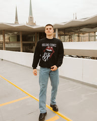 Rolling Stones Zip Code Night Black Thrifted Sweatshirt (FINAL SALE) - shoplivylu