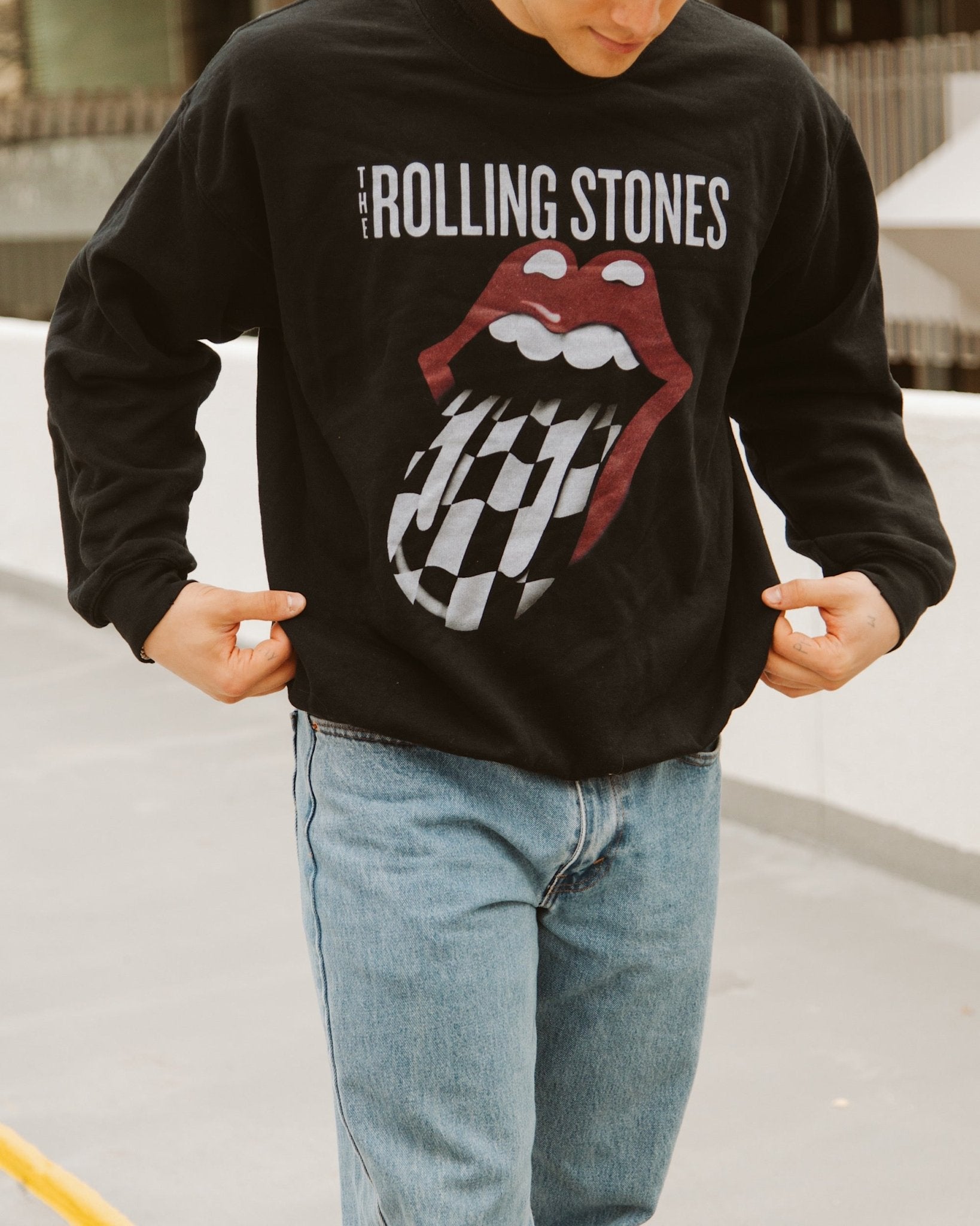 Rolling Stones Zip Code Night Black Thrifted Sweatshirt (FINAL SALE) - shoplivylu