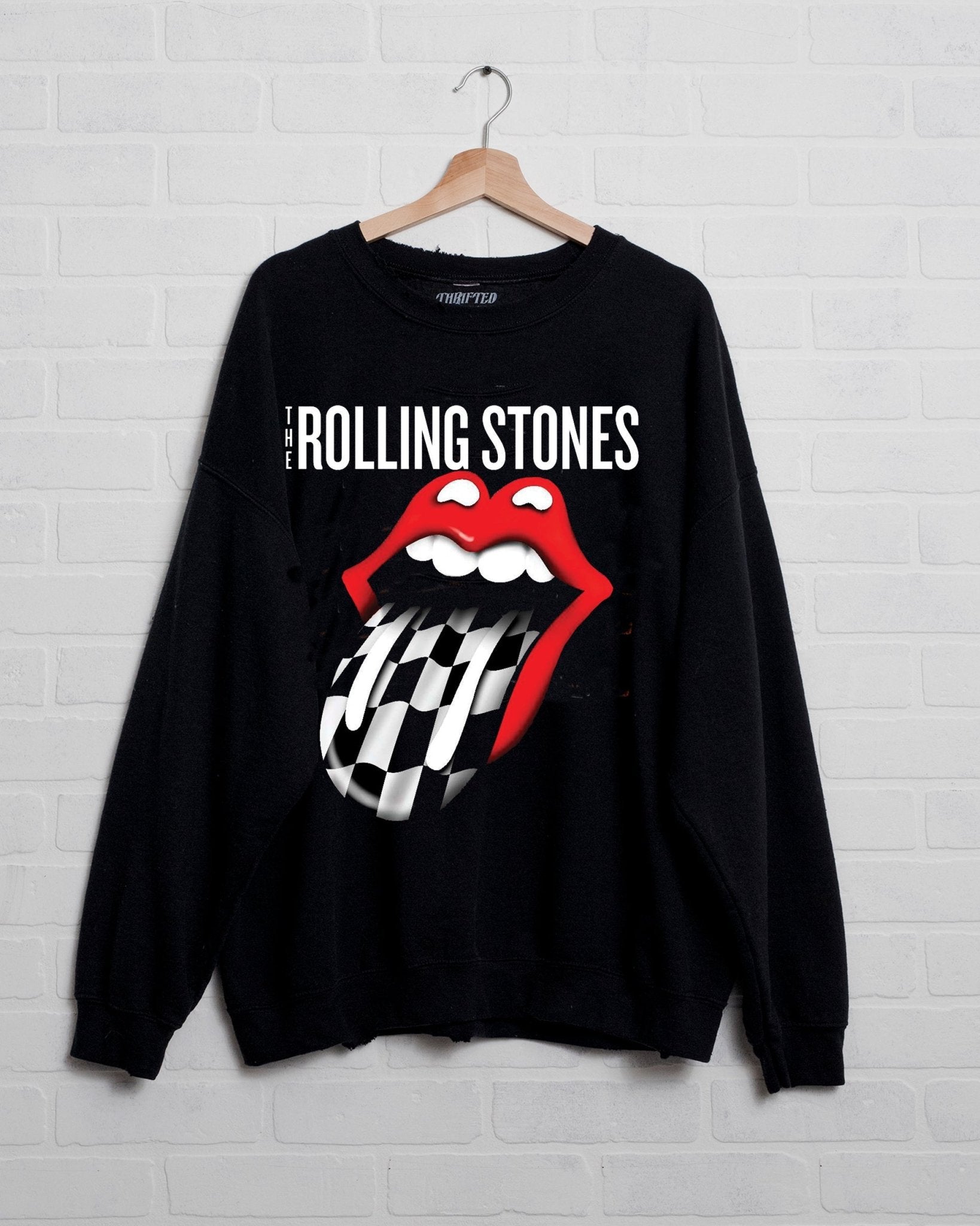 Rolling Stones Zip Code Night Black Thrifted Sweatshirt (FINAL SALE) - shoplivylu