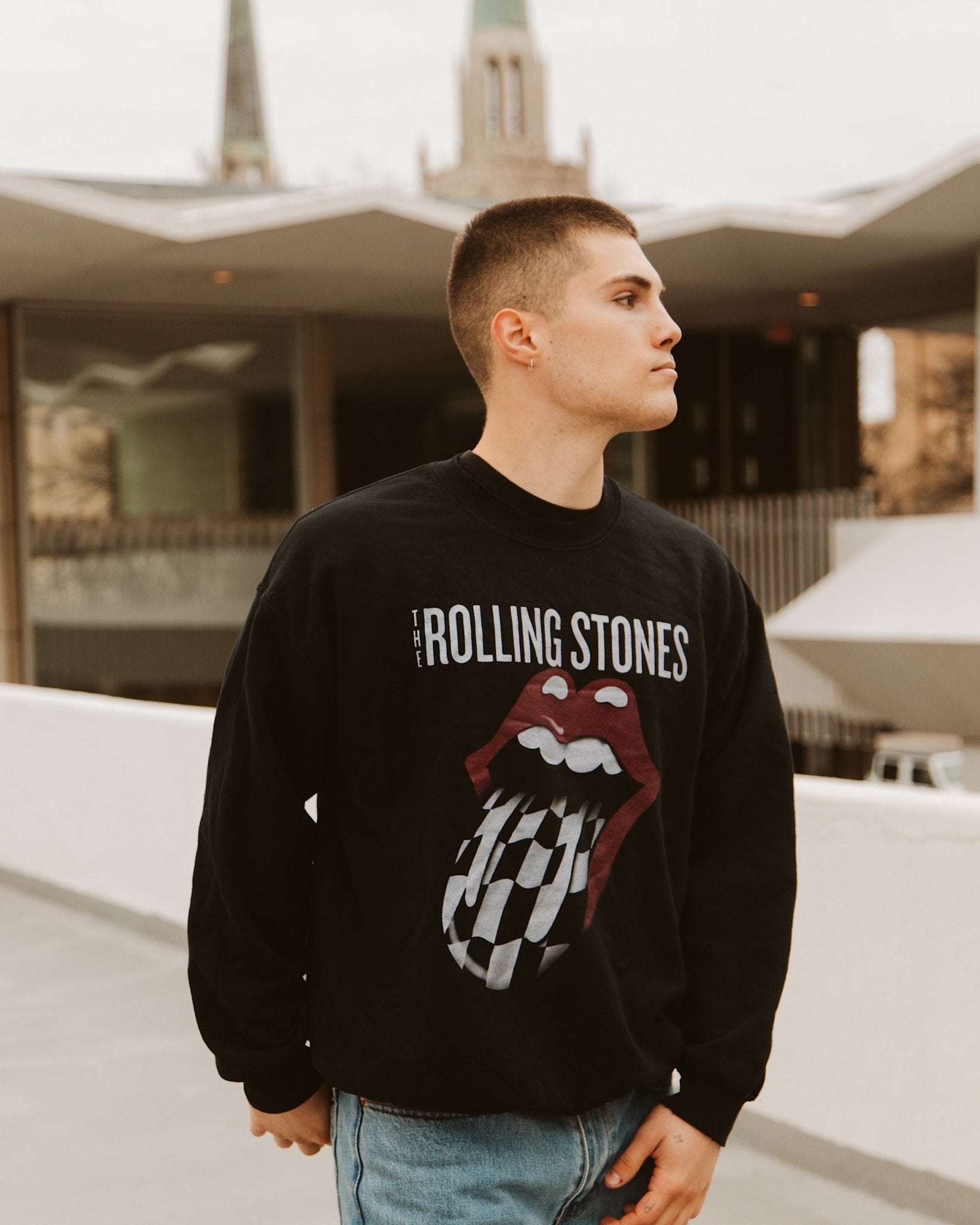 Rolling Stones Zip Code Night Black Thrifted Sweatshirt (FINAL SALE) - shoplivylu