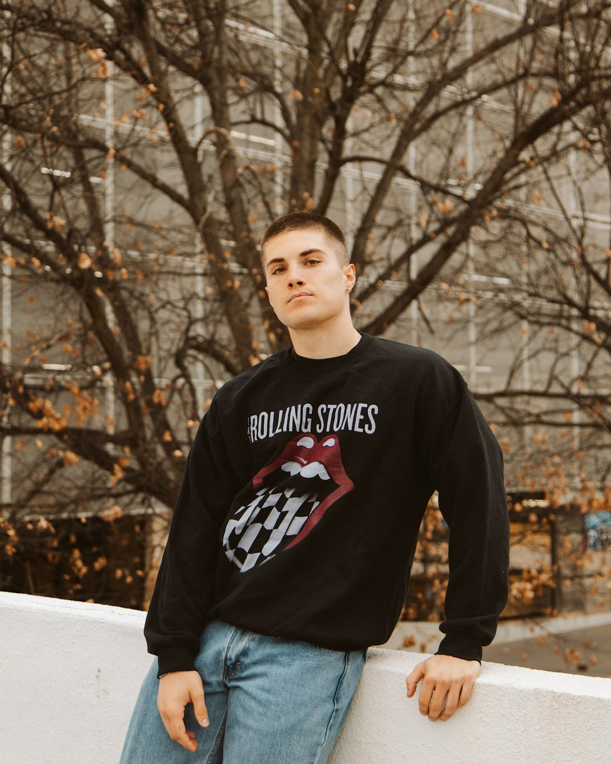 Rolling Stones Zip Code Night Black Thrifted Sweatshirt (FINAL SALE) - shoplivylu