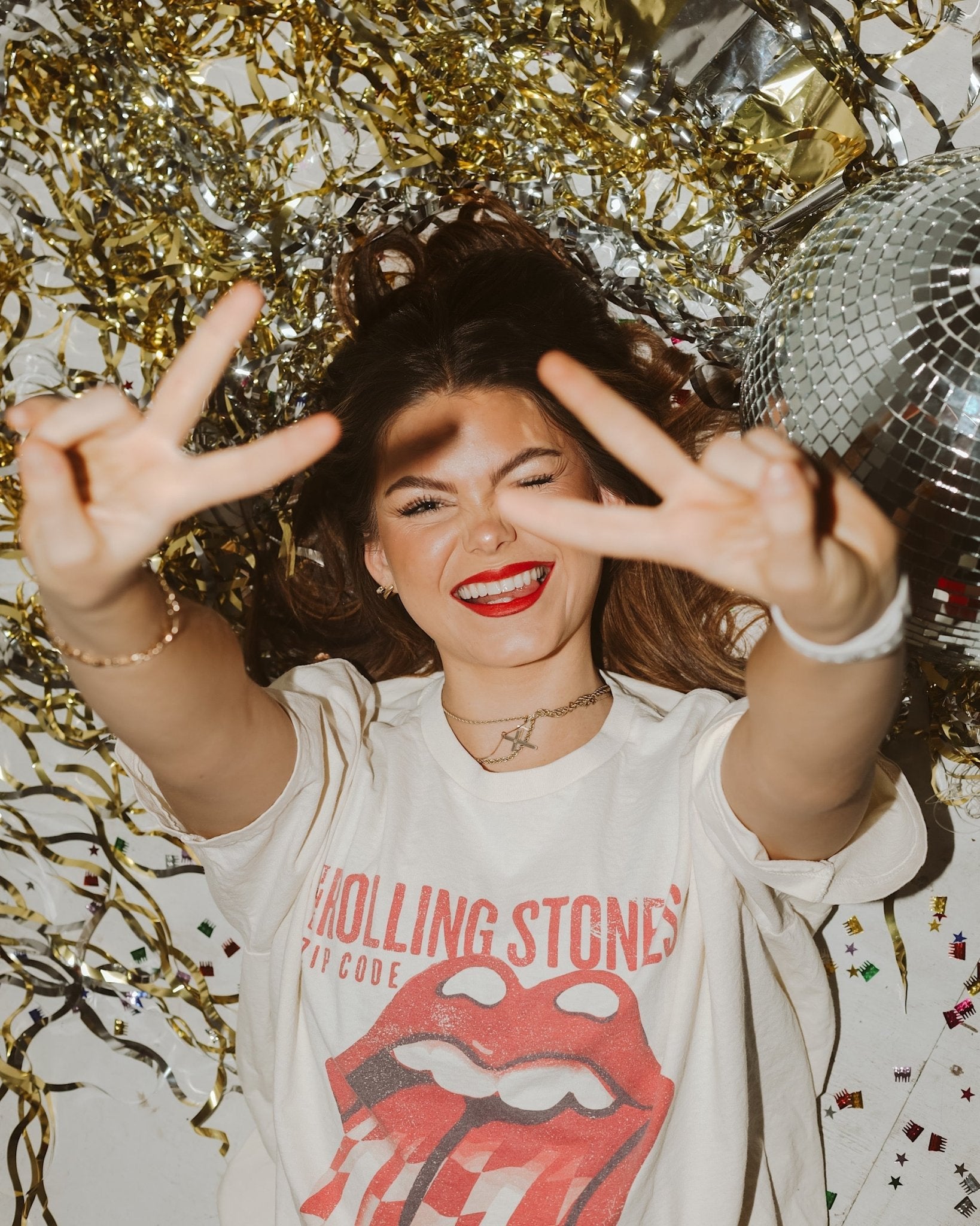 Rolling Stones Zip Code Off White Thrifted Distressed Tee - shoplivylu