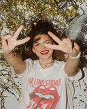 Rolling Stones Zip Code Off White Thrifted Distressed Tee - shoplivylu
