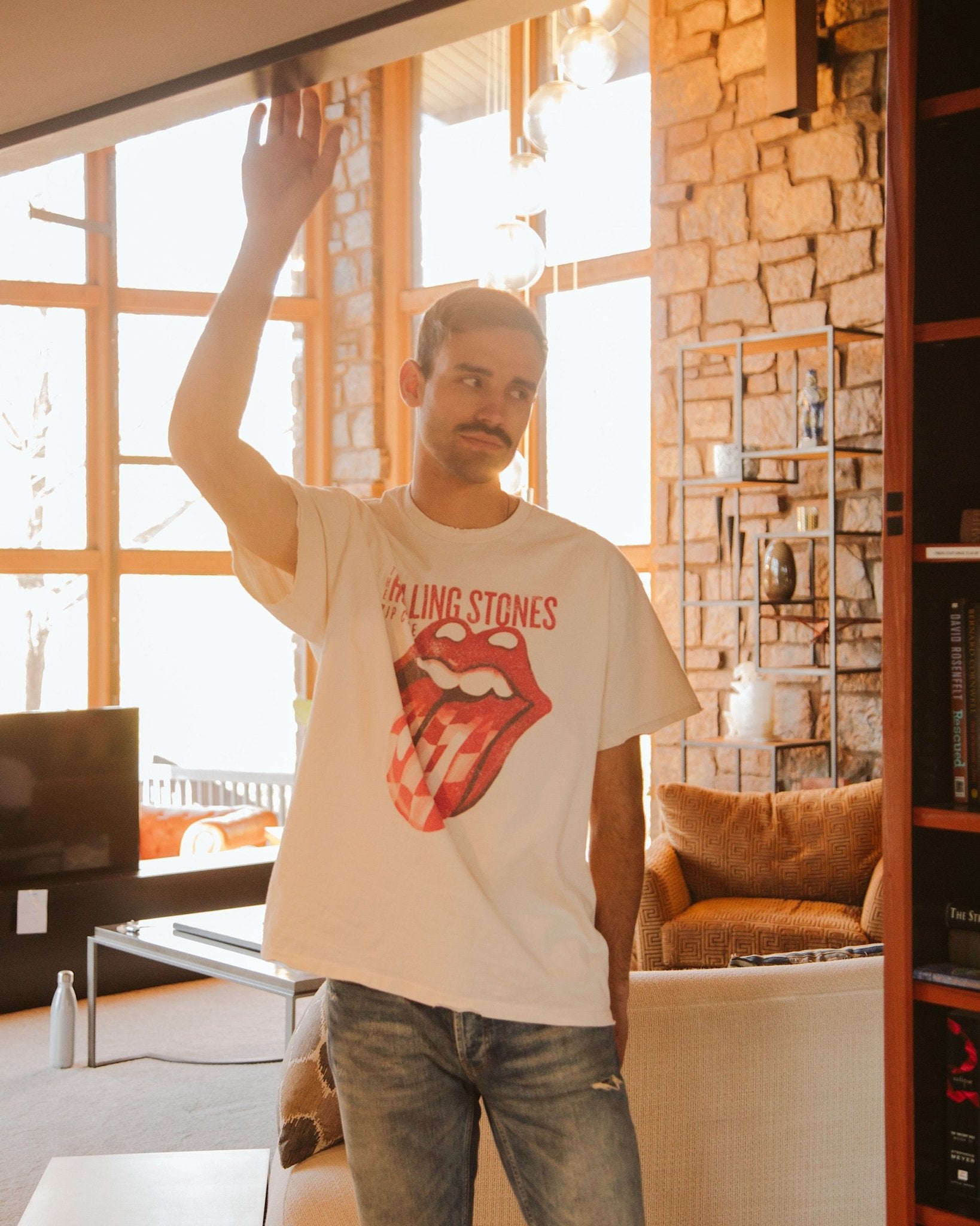 Rolling Stones Zip Code Off White Thrifted Distressed Tee - shoplivylu