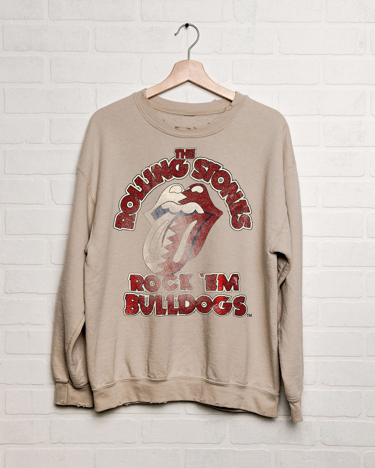 Rolling Stones Rock 'Em MSU Bulldogs Sand Thrifted Sweatshirt - shoplivylu