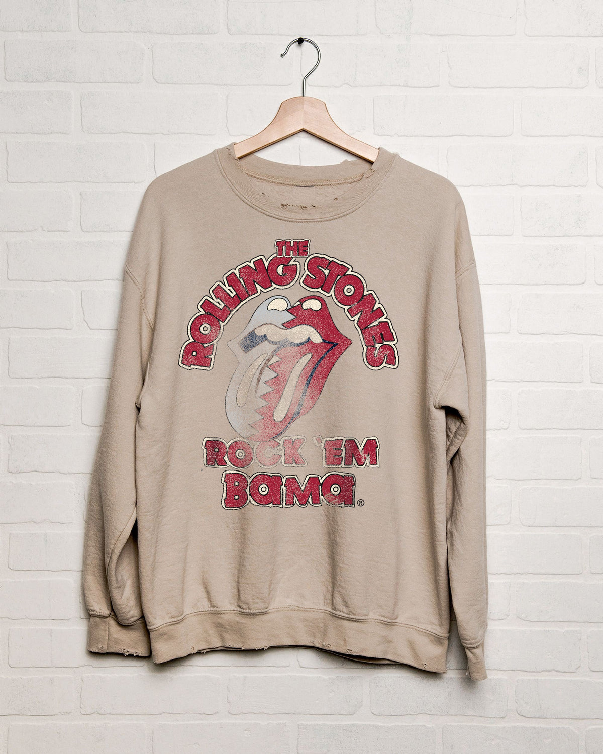Rolling Stones Rock 'Em Bama Sand Thrifted Sweatshirt - shoplivylu
