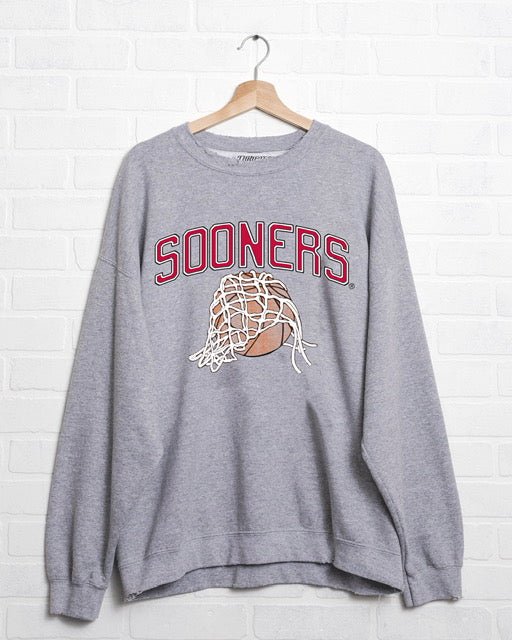 Sooners Basketball Fling Puff Ink Gray Thrifted Sweatshirt - shoplivylu
