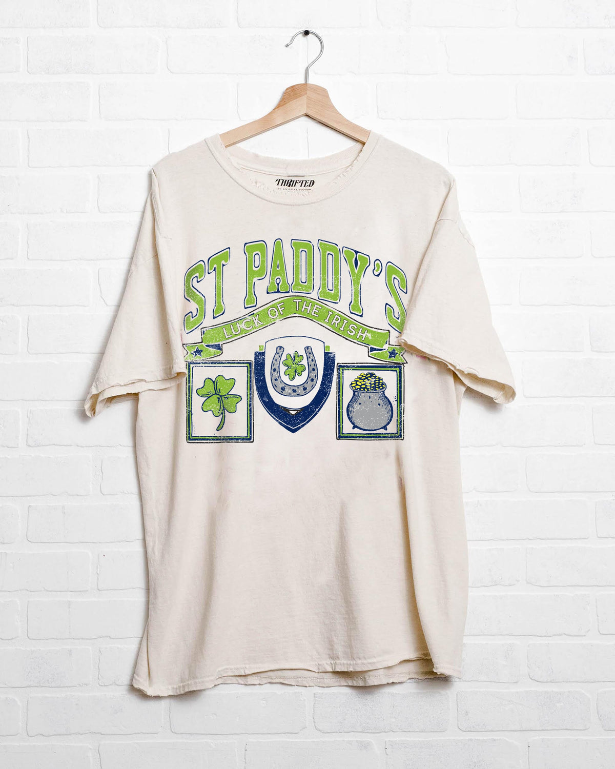St. Patrick's Day Patch Off White Thrifted Tee - shoplivylu