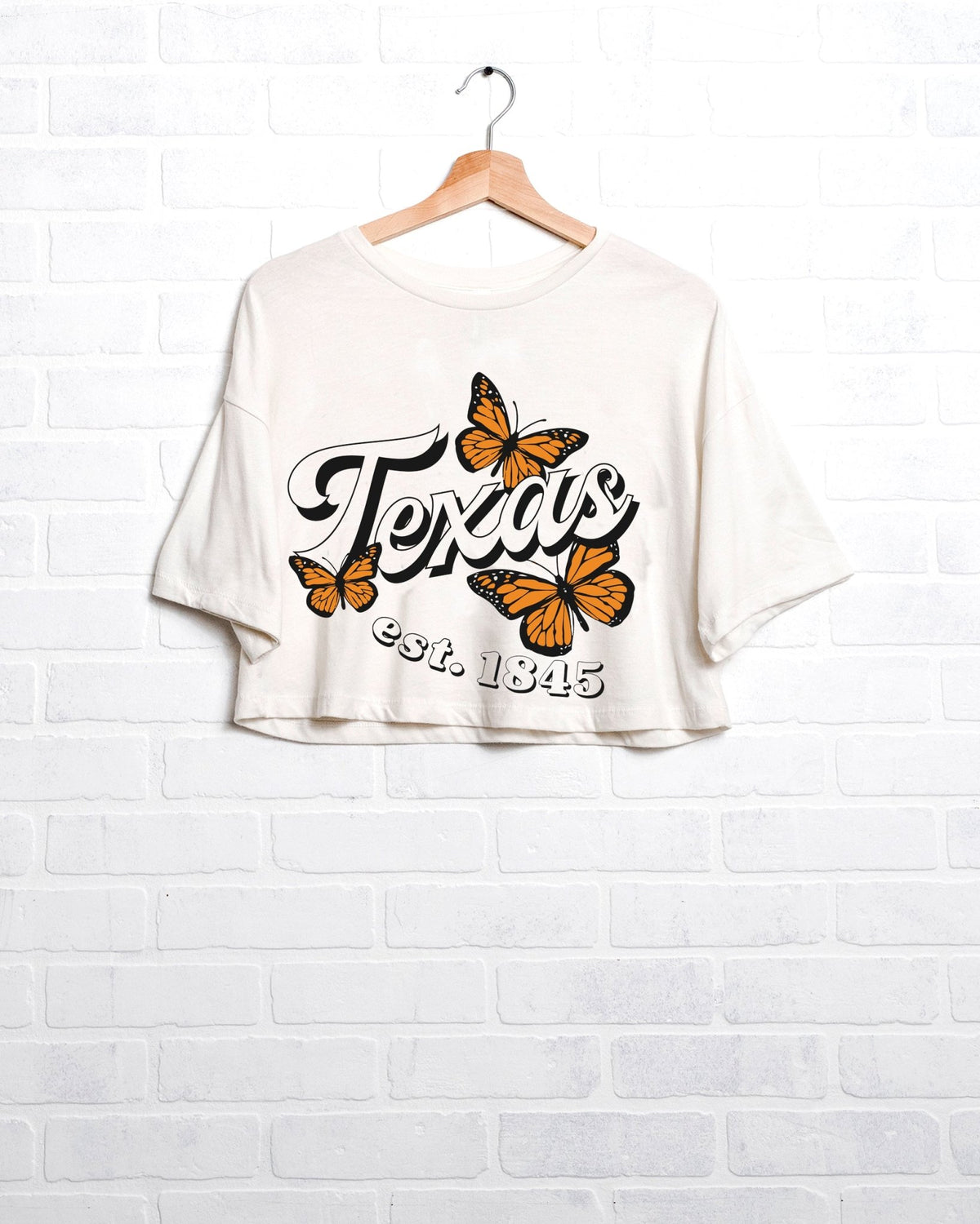 Texas Butterfly White Cropped Tee - shoplivylu