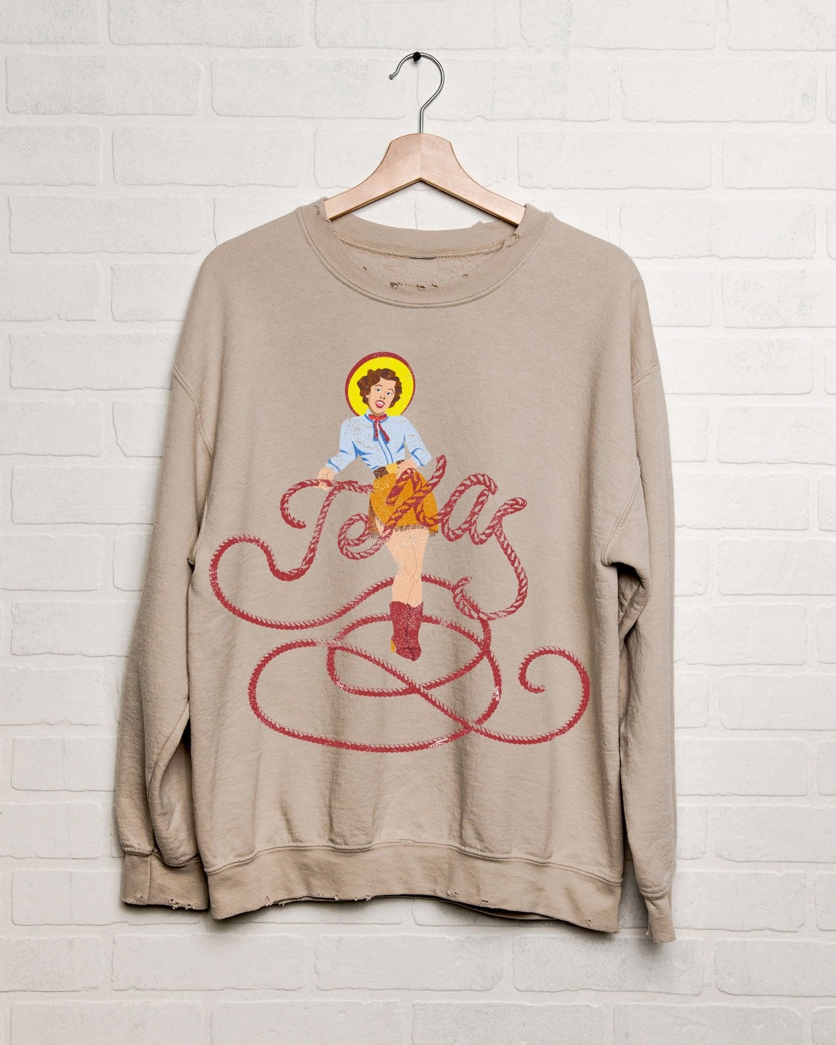 Texas Cowgirl Sand Thrifted Sweatshirt - shoplivylu