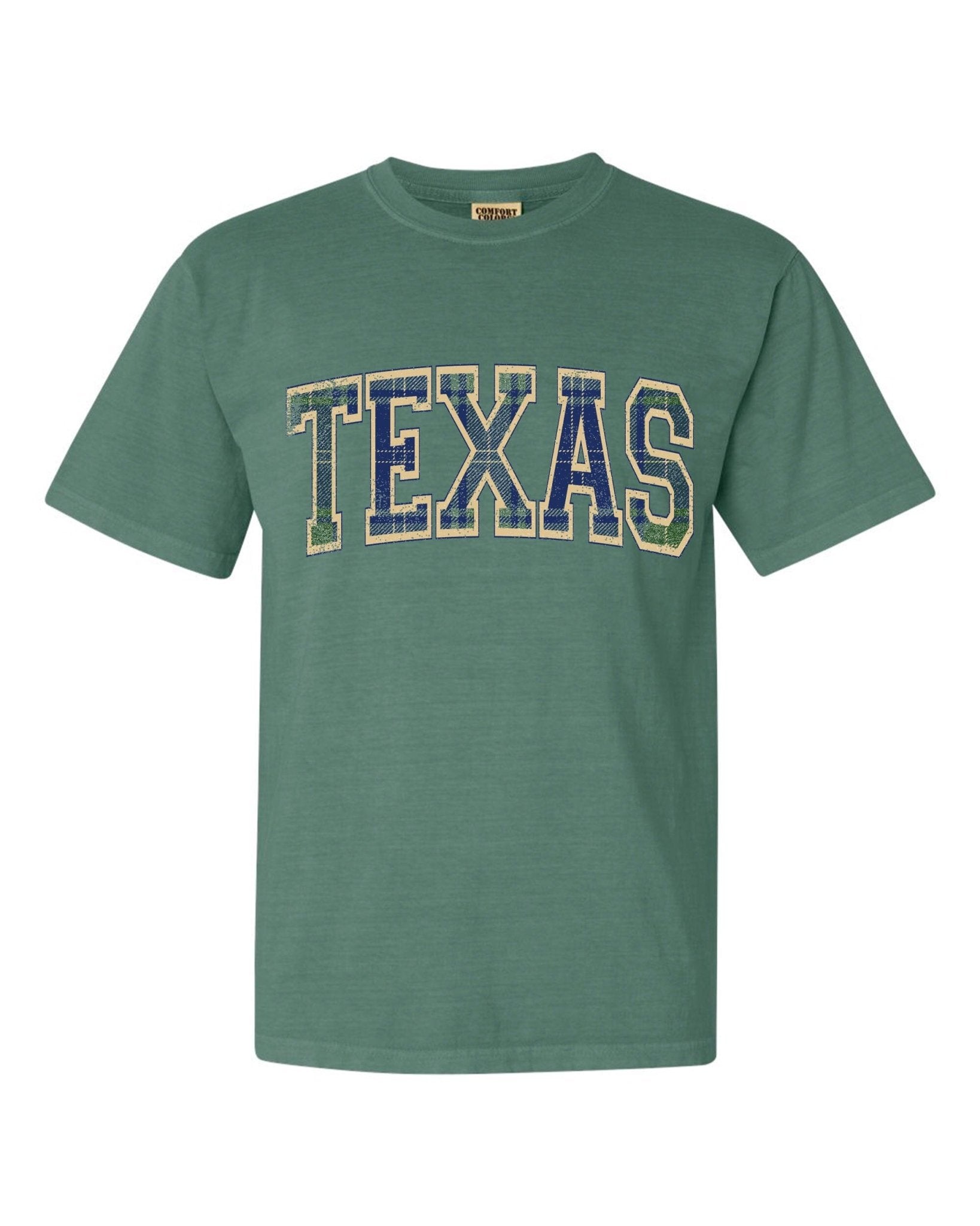 Texas Plaid Arch (Gold Outline) Green Tee - shoplivylu