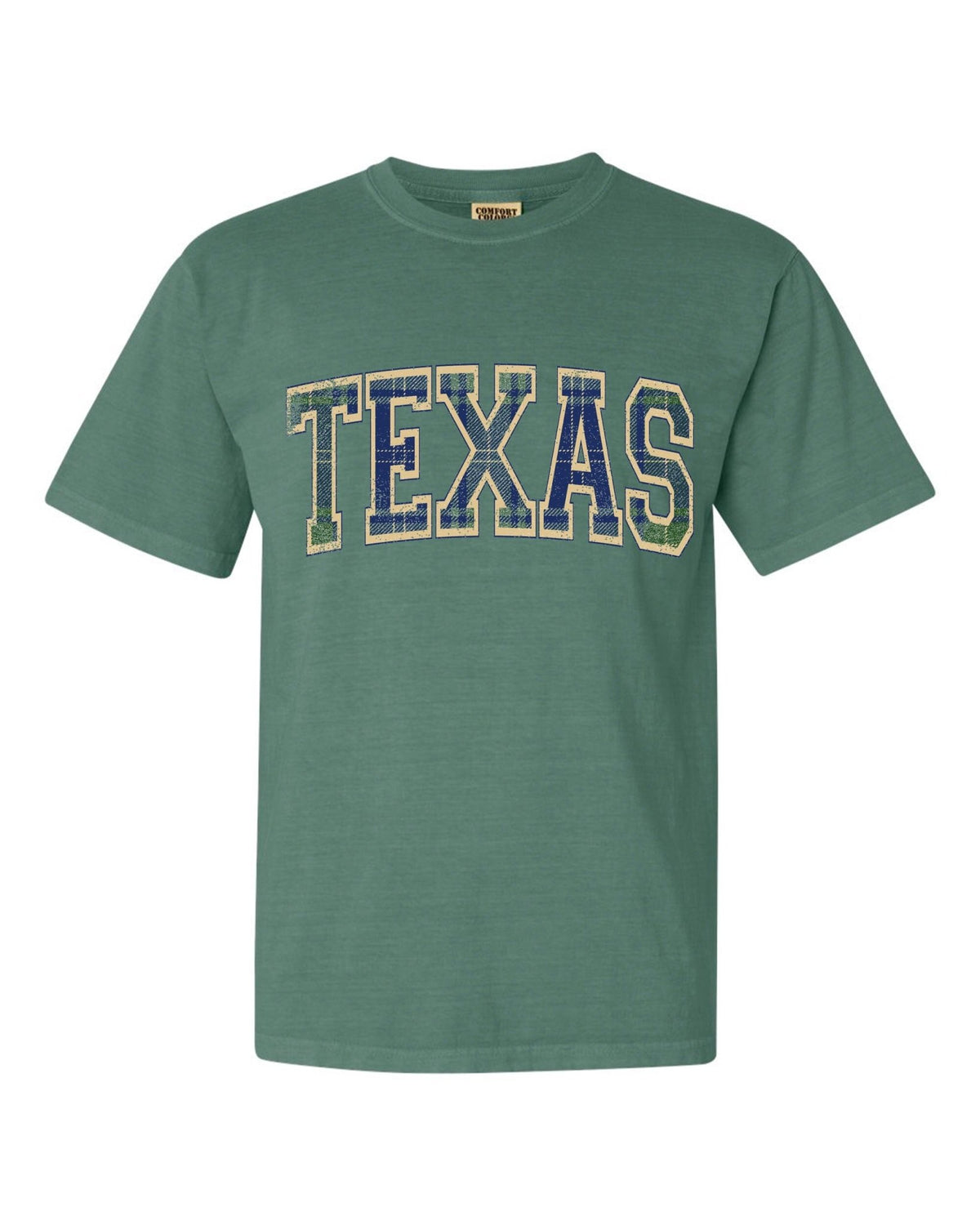 Texas Plaid Arch (Gold Outline) Green Tee - shoplivylu